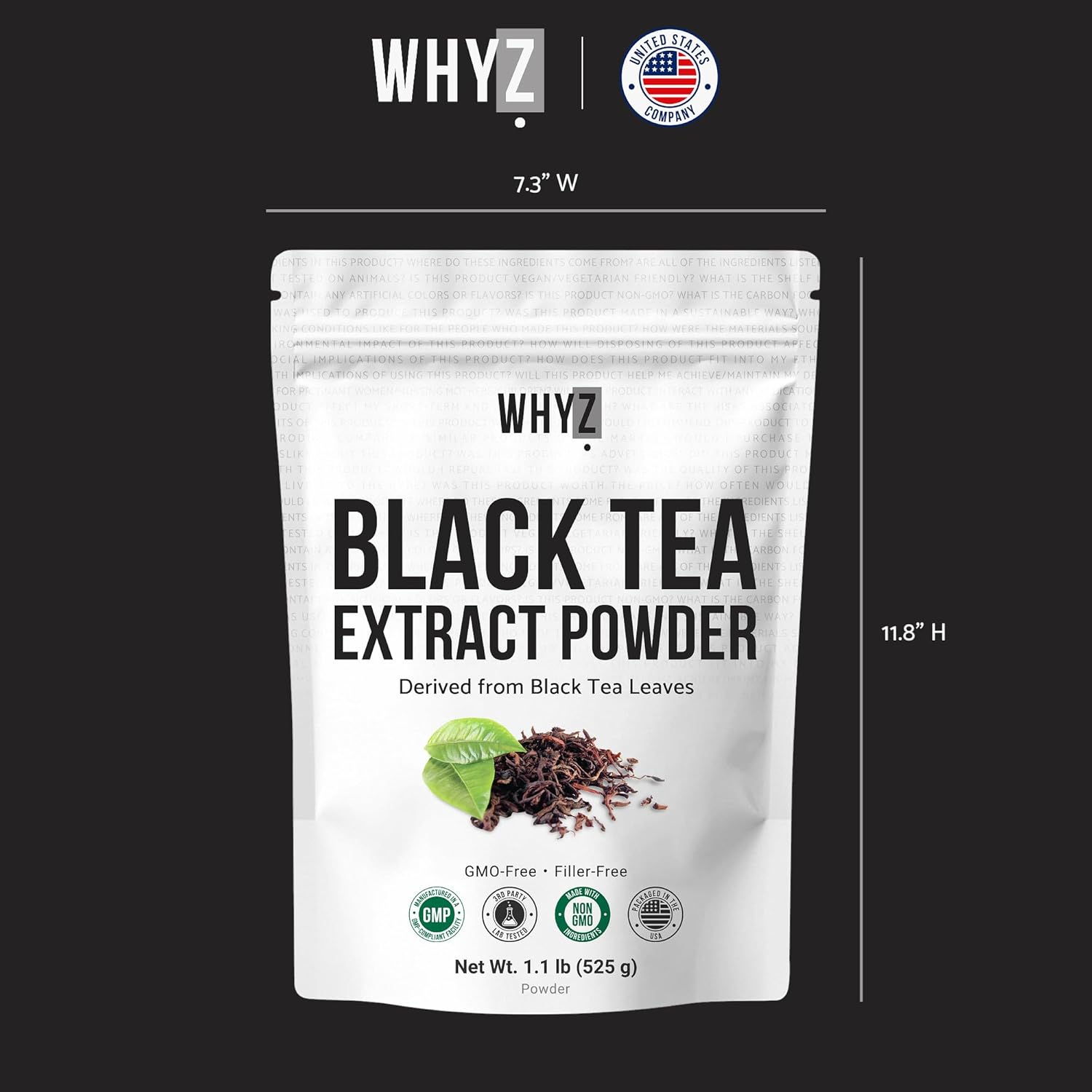 Instant Black Tea Extract Powder, Unsweetened Iced Tea Concentrate from Real Black Tea Leaves, Instant Powder for Hot & Cold Drinks, Powdered & Unsweet Tea, Smooth Mixing, Zero Additives, Non-GMO, 525g , 1050 Servings