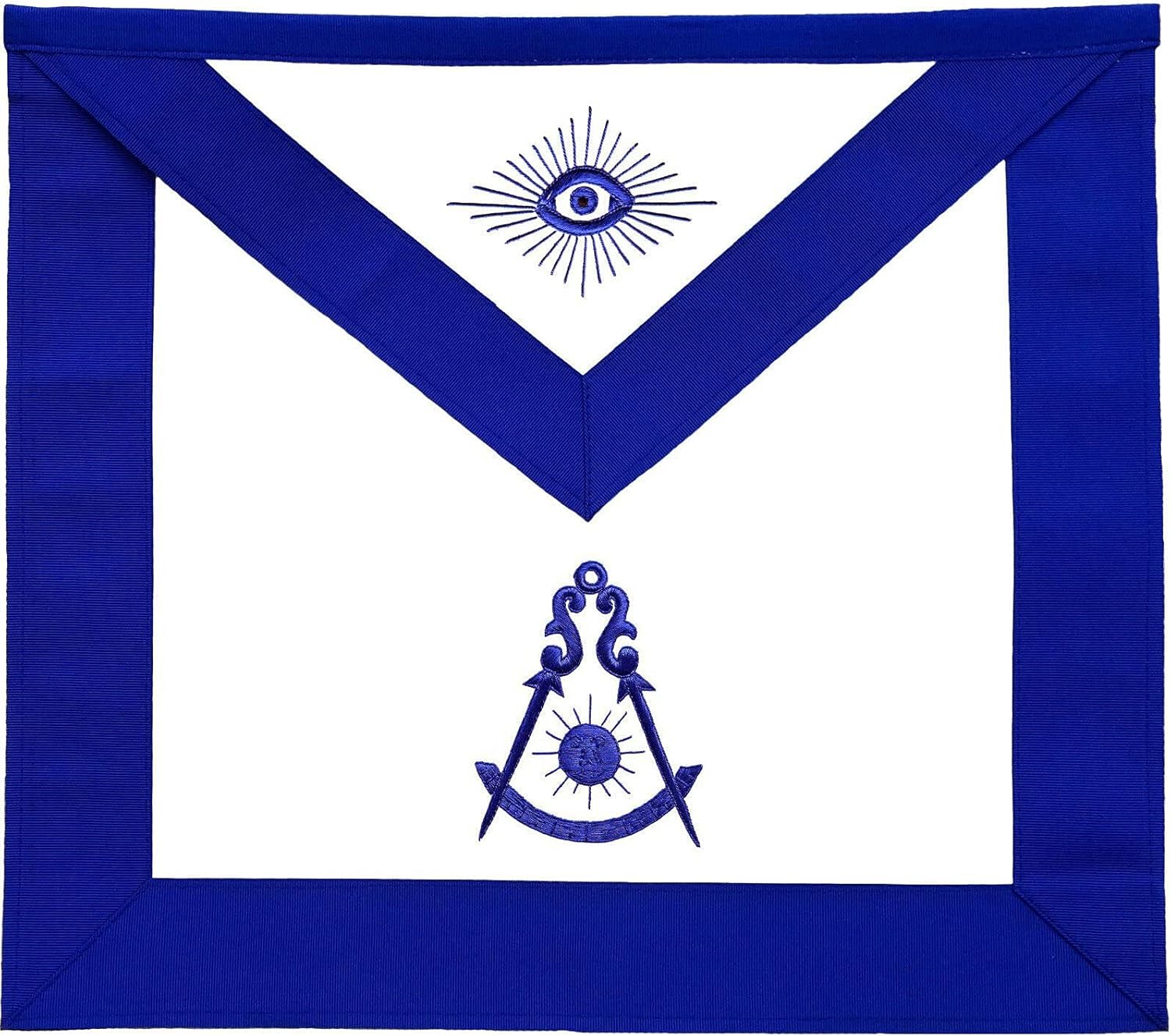 BRICKS MASONS Past Master Blue Lodge Apron - Blue Grosgrain with Blue Hand Embroidery