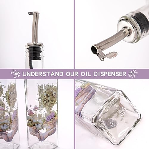 Miniatura 4 de CEDAR HOME Juego de botellas de aceite de oliva, dispensador de vidrio, vinagre de 9 onzas, con boquilla vertedora de acero inoxidable a prueba de