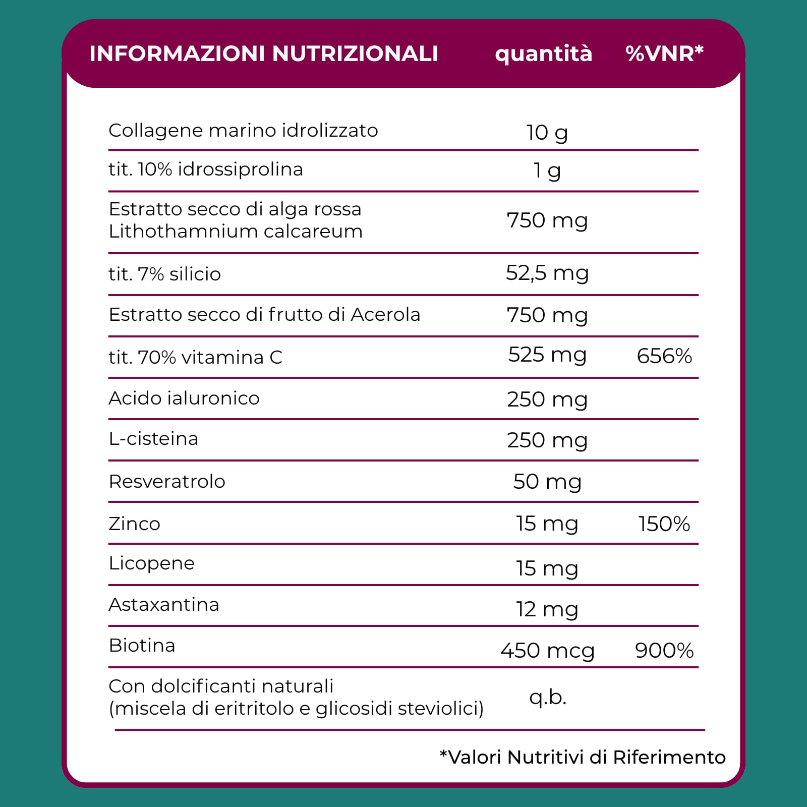 KIROS BEAUTY COLLAGEN – Collagene Marino Idrolizzato 10g con Acido Ialuronico, Vitamina C, Integratore Collagene per Pelle, Capelli e Unghie con Biotina e Zinco, 30 Bustine Gusto Amarena