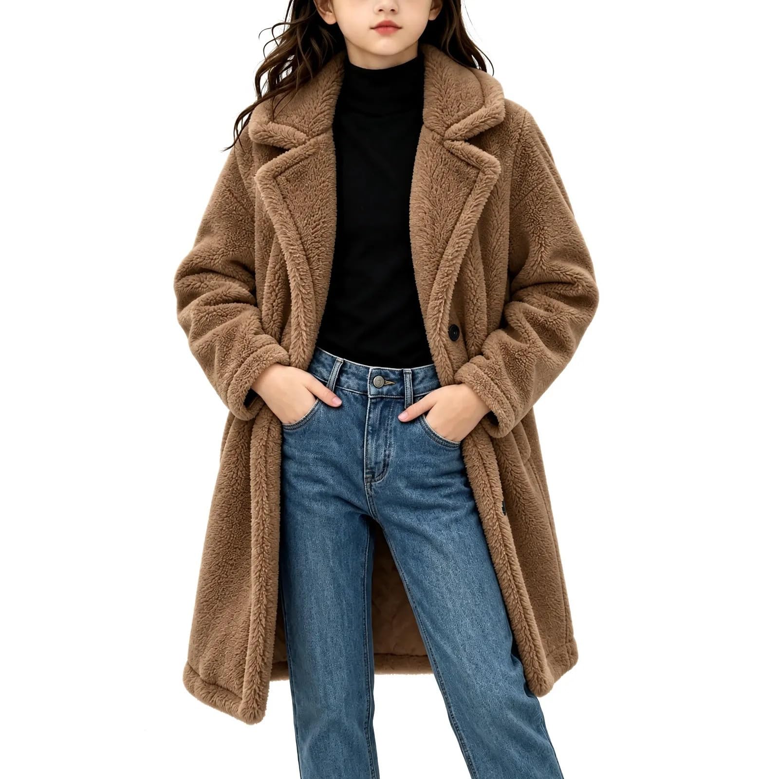 duxyoz Mädchen Fleecejacke Kinder Sherpa Lange Wintermäntel Kunstfell