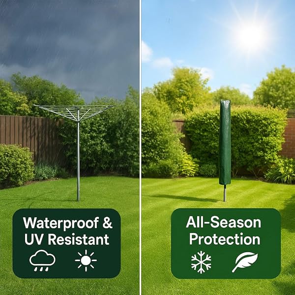 ANGIX Rotary Washing Line Cover 1.8m- Heavy Duty Waterproof Garden Protective Cover with Drawstring, Weather Resistant Lid for Outdoor Clothes Airer - 3