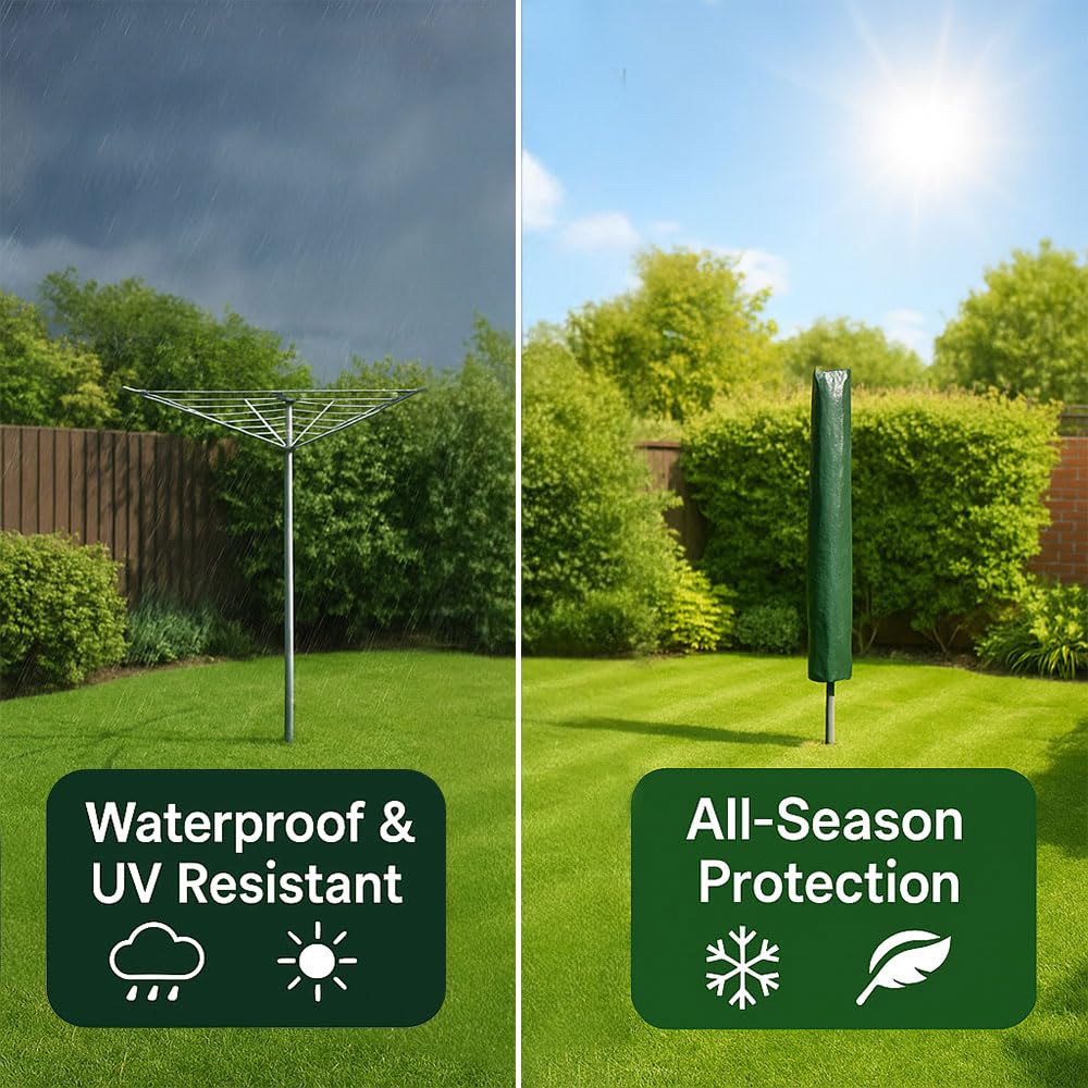 ANGIX Rotary Washing Line Cover 1.8m- Heavy Duty Waterproof Garden Protective Cover with Drawstring, Weather Resistant Lid for Outdoor Clothes Airer — view 3