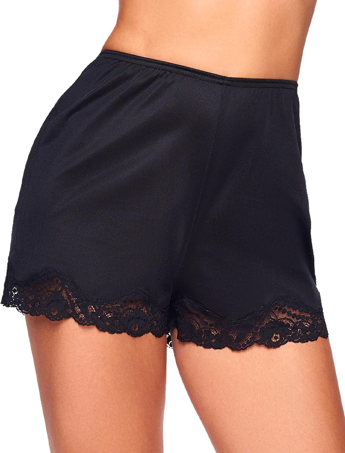 Ilusion Women's Pettipants for Women Under Dress 1039 - Lace Bloomers Shorts, Comfortable Satin Bloomer Shorts with Elastic Waist Black - Image 2