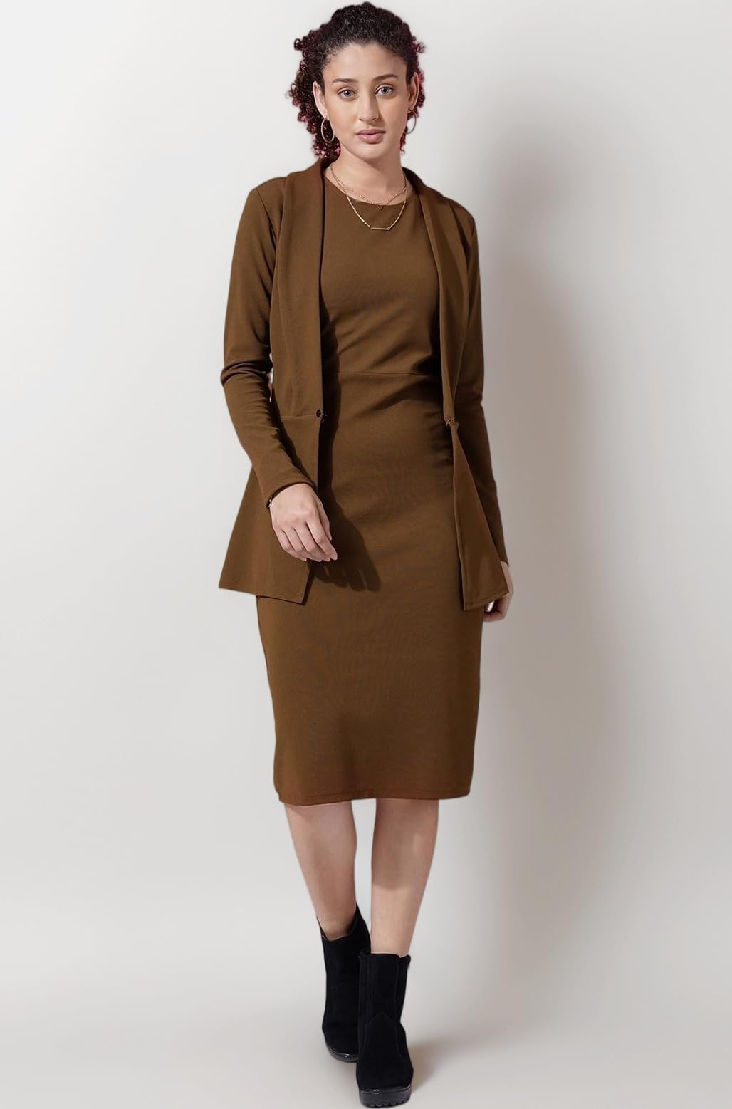 Western Dress for Women|Solid Lycra Western Dress for Women|Round Neck Shrug with Bodycon Dress for Women|Two Piece Knee-Length Dress for Women