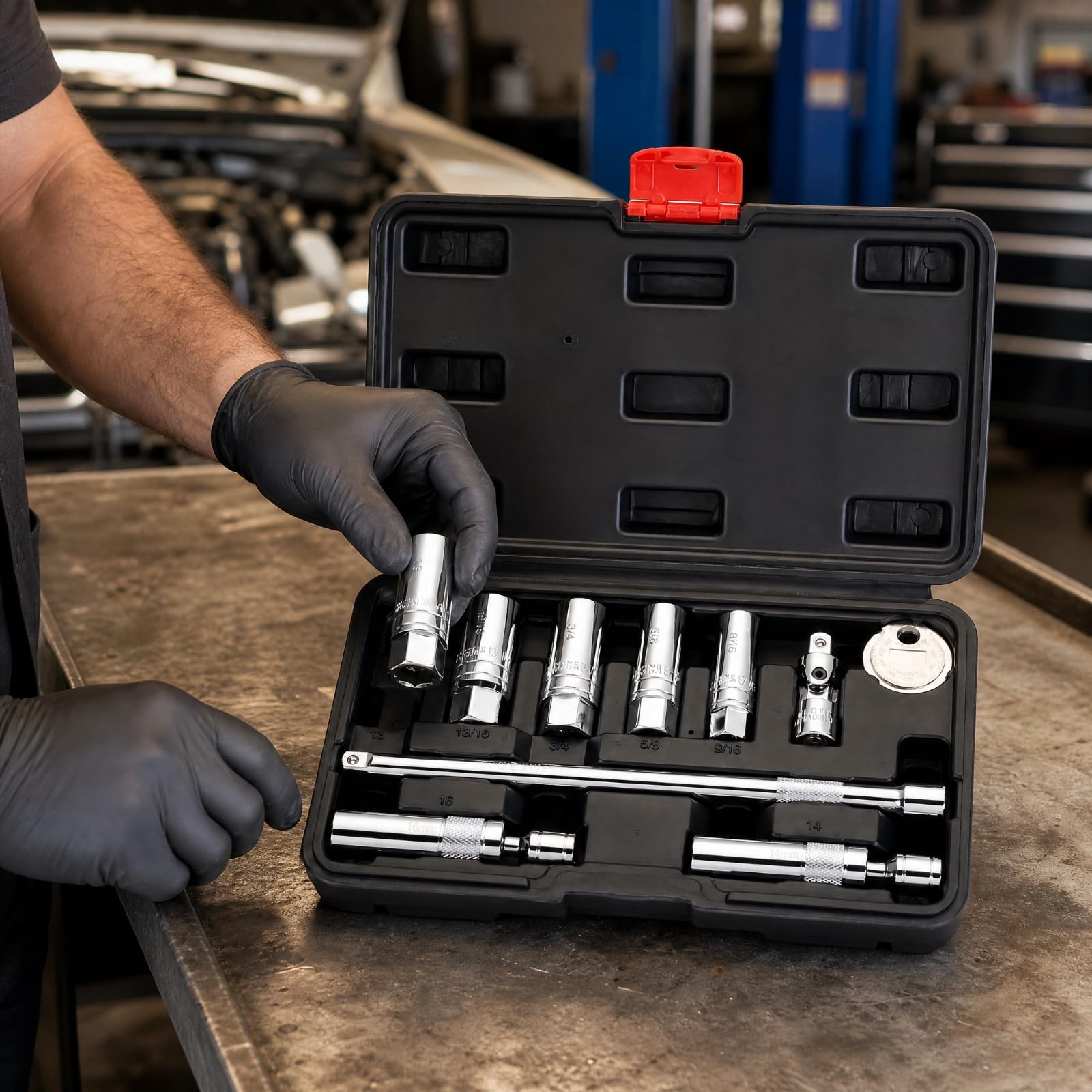 10 Pezzi Set di Chiavi Candele con Valigetta Professionale Kit di Riparazione Automobilistica Magnetico Attrezzo per Meccanici, Officina