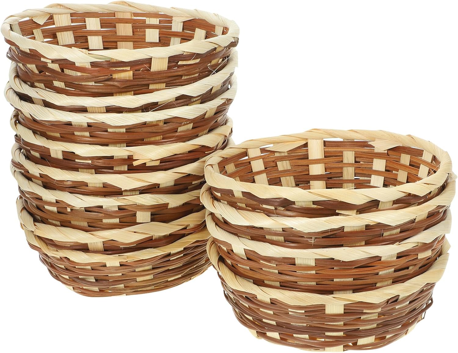 12pcs Handwoven Fruit Basket Set, Small Woven Food Serving Baskets for Kitchen Storage and Tabletop Display, Household Food Holder for Fruits, Bread, and Snacks