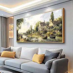ERQINHUA Wood Framed Wall Art For Living Room Large Canvas Wall Decor For Bedroom Vintage Watercolour Painting Office Home Decoration Countryside Scenery Wall Picture Artwork Ready To Hang 20x40 In