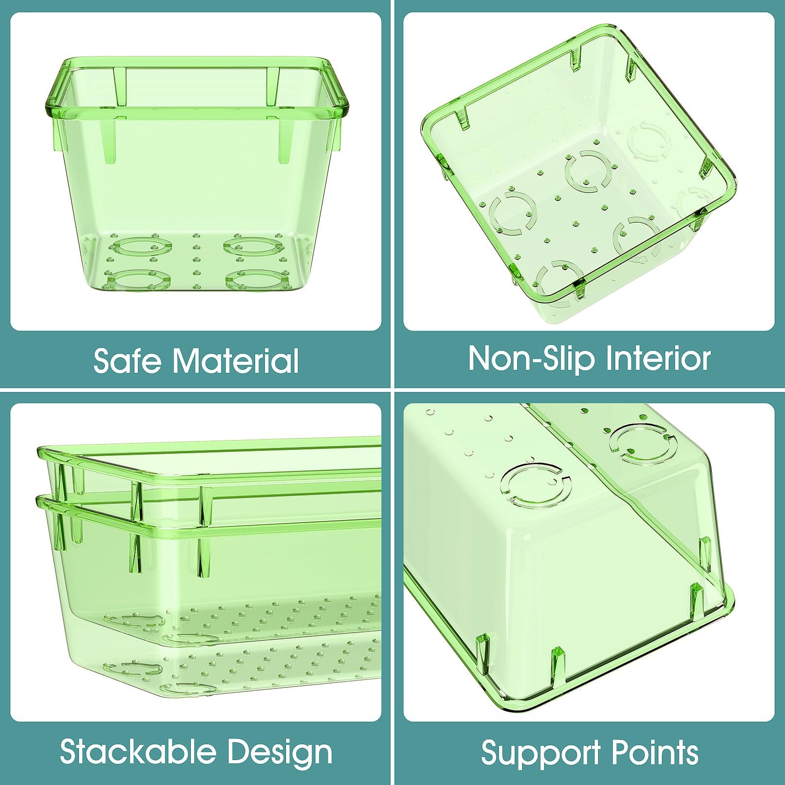 WOWBOX Schubladen-Organizer-Set aus Kunststoff, 4 Größen, Schreibtisch-Schubladenteiler und Aufbewahrungsbehälter für Make-up, Schmuck, Gadgets für Küche, Schlafzimmer, Badezimmer, Büro, transparent