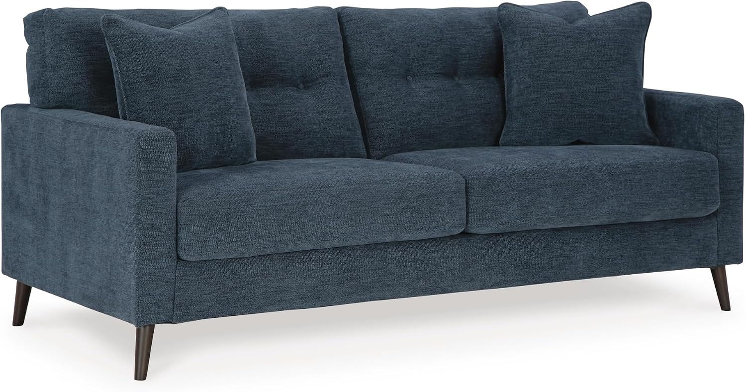 Signature Design by Ashley 79-in Navy Blue Sofa Couch for Living Room | No assembly required, Easy 32-in minimum doorway clearance, 20000 cycle testing resists sagging, Brown tapered legs, Bixler