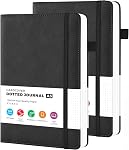 2 Pack Journal Notebook, couverture rigide A5 Journal des Journaux pour les Femmes/Hommes, Cahiers en cuir pour fournitures scolaires, 100GSM Papier doublé, sans saignement, poche intérieure, noir brun