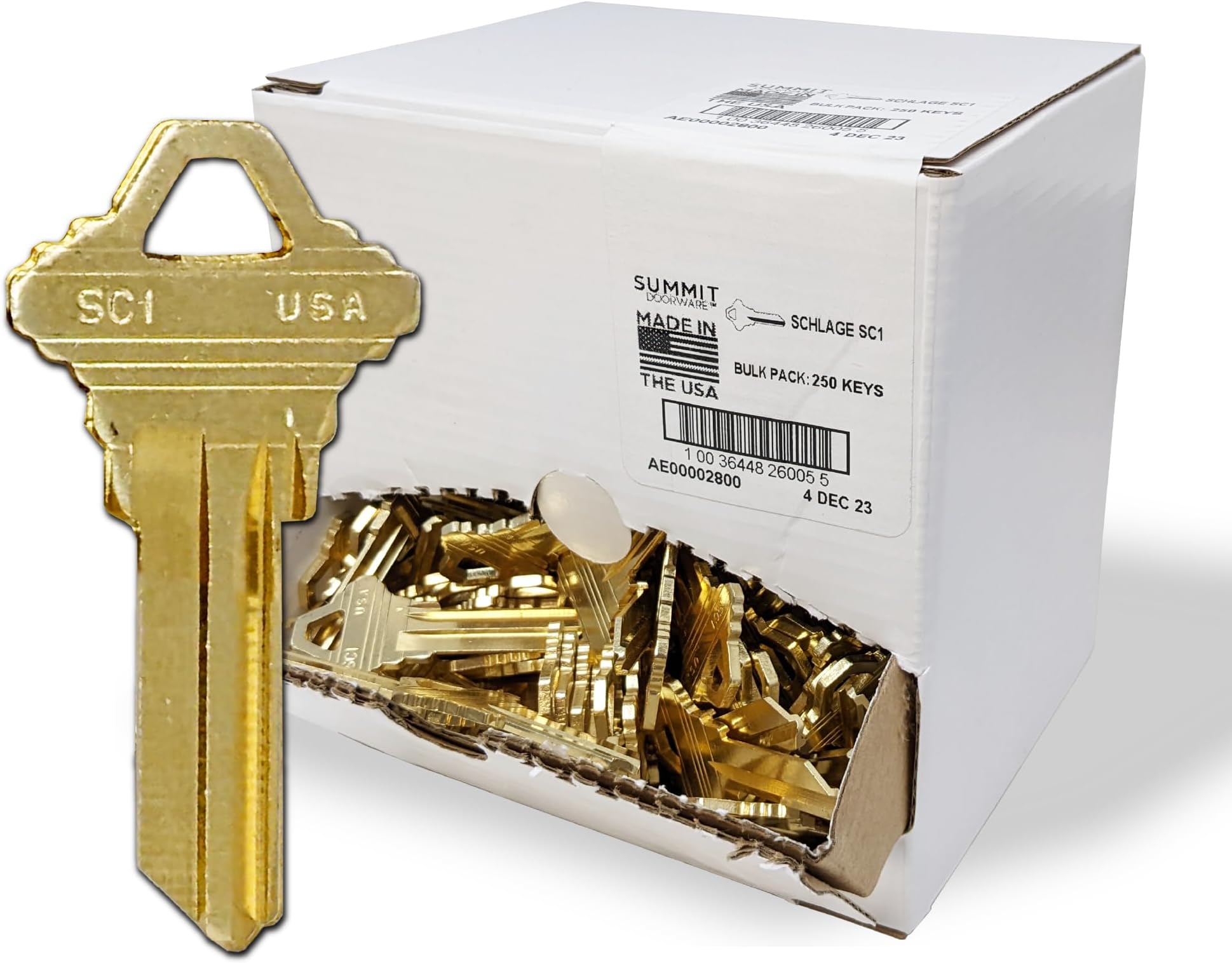 SUMMIT DOORWARE Schlage Key Blanks in Premium Brass | Uncut Blank Keys for Home and Professional Use | Pack of 250 Blank Keys
