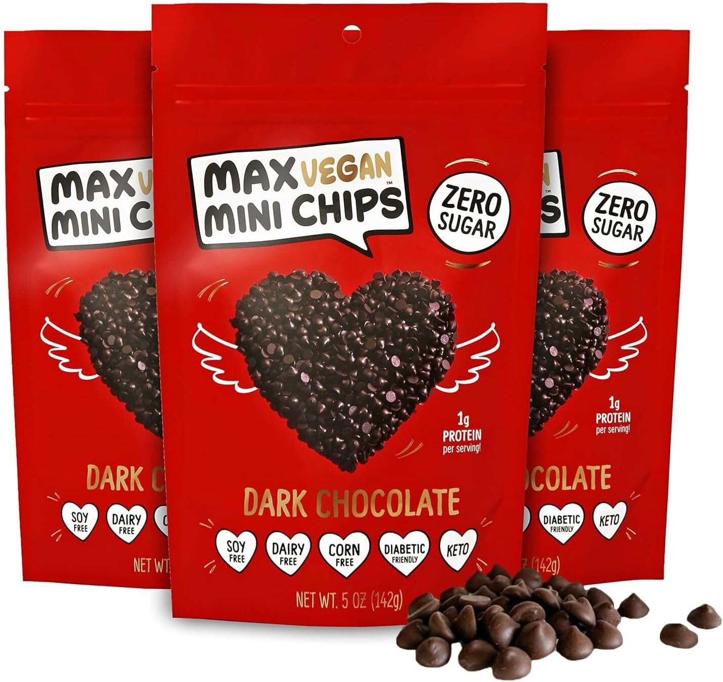 Max Sweets Vegan Mini Chocolate Chips - Delicious Sugar Free Candy Ideal for Keto, Gluten Free, Diabetic, Low Carb, No Sugar Diets - Vegan Dark Chocolate Chips