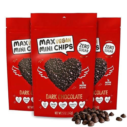 Max Sweets - Mini chispas de chocolate veganas - Deliciosos dulces sin azúcar, ideales para dietas cetogénicas, sin gluten, diabéticos, bajas en