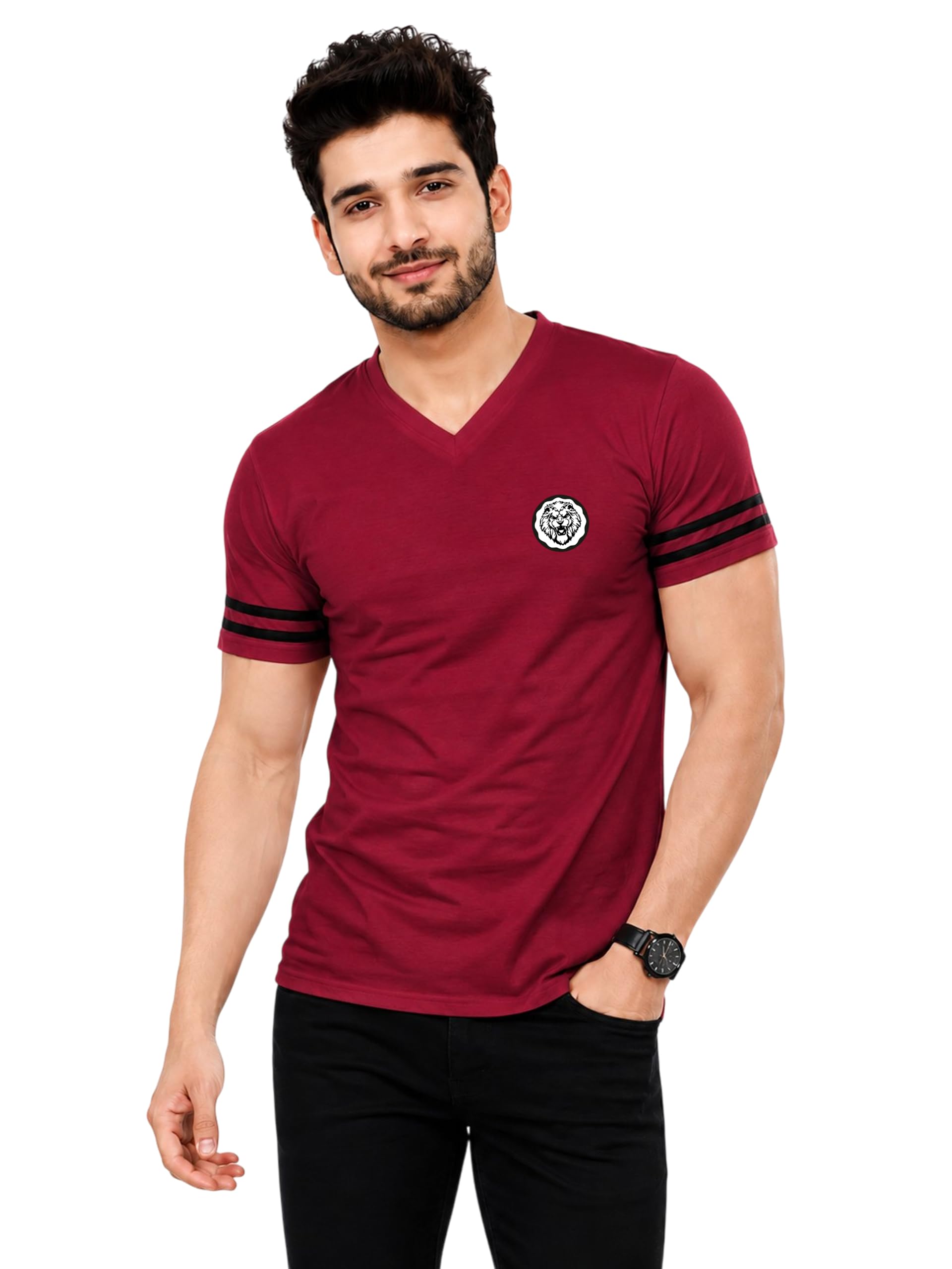 geum Men's Solid Half Sleeve V-Neck T-Shirt | Soft & Breathable Fabric | Regular Fit | Casual Everyday T-Shirt-picture-10