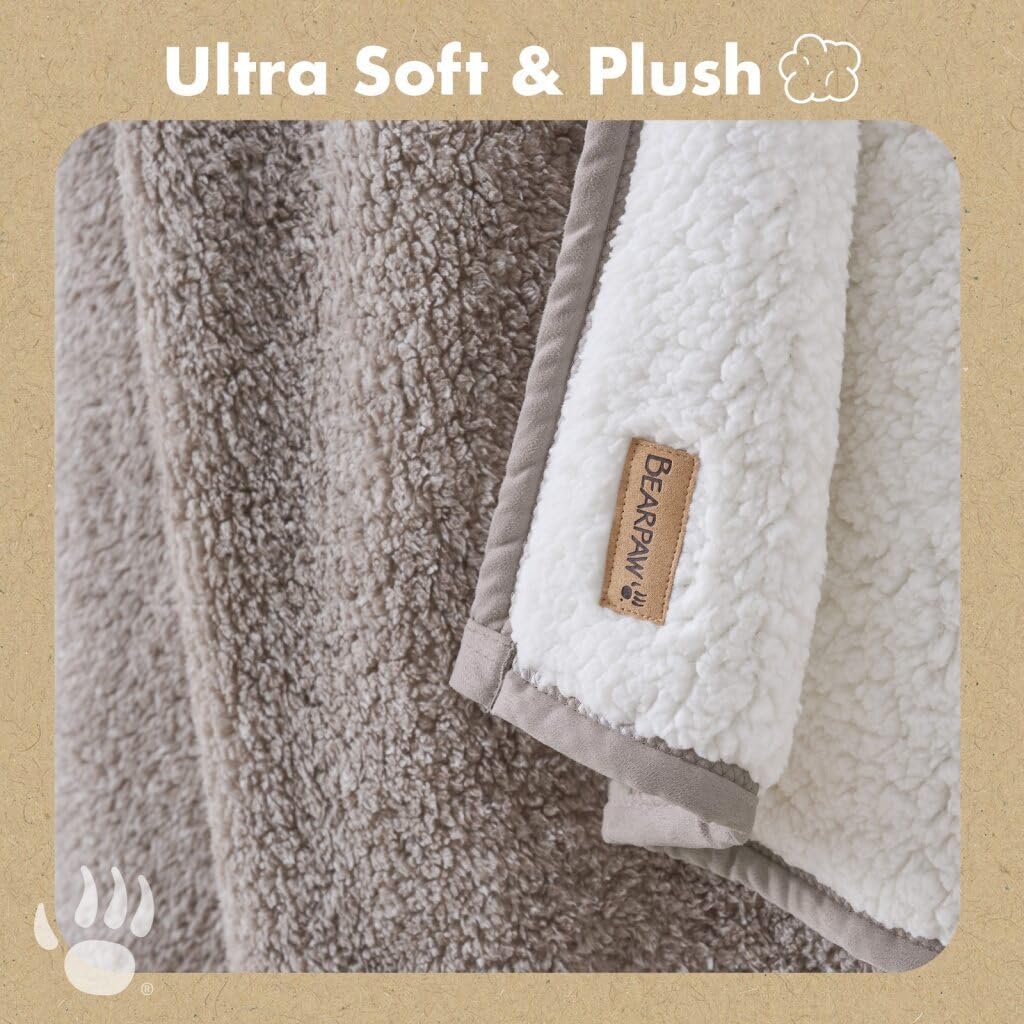 BEARPAW Sherpa Throw Blanket - Reversible & Cozy Blanket for Bed Couch Sofa, Lightweight Living Room Decor, Home Decor, Birthday Gifts for Women - 50"x70", Brown (Valley)