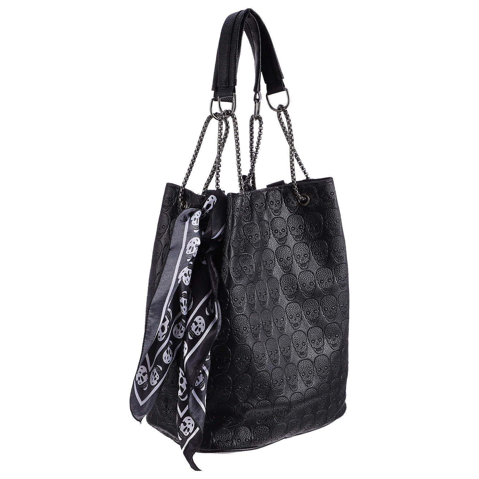 LALAFINA Bolso de Hombro Elegante para Mujer con Bufanda de Seda, Material Pu y Aleación, Adecuado para Salir de Compras y Fiestas