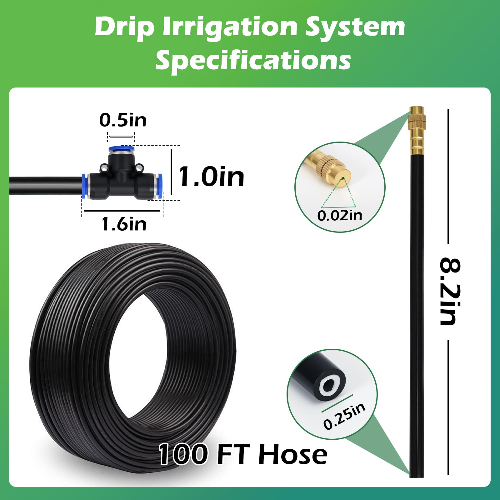 Sistema di irrigazione a goccia da 30 m con 32 ugelli, regolabile a 360°, sistema di irrigazione da giardino pieghevole per serre, cortile, prato, piante, giardino, tubo da 1/4"