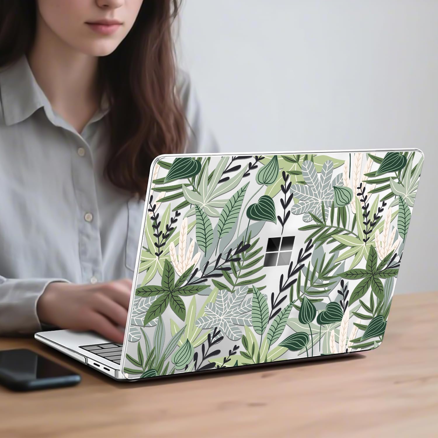 Case for 13-inch Microsoft Surface Laptop Copilot+ PC 2025 (Model 2095), Printed Pattern Ultra-Slim Plastic Hard Shell Case Protective Cover, Tropical Green Leaves