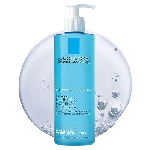 La Roche-Posay Toleriane Limpiador facial espumante purificador, niacinamida + ceramidas + agua térmica prebiótica, lavado facial sin aceite para