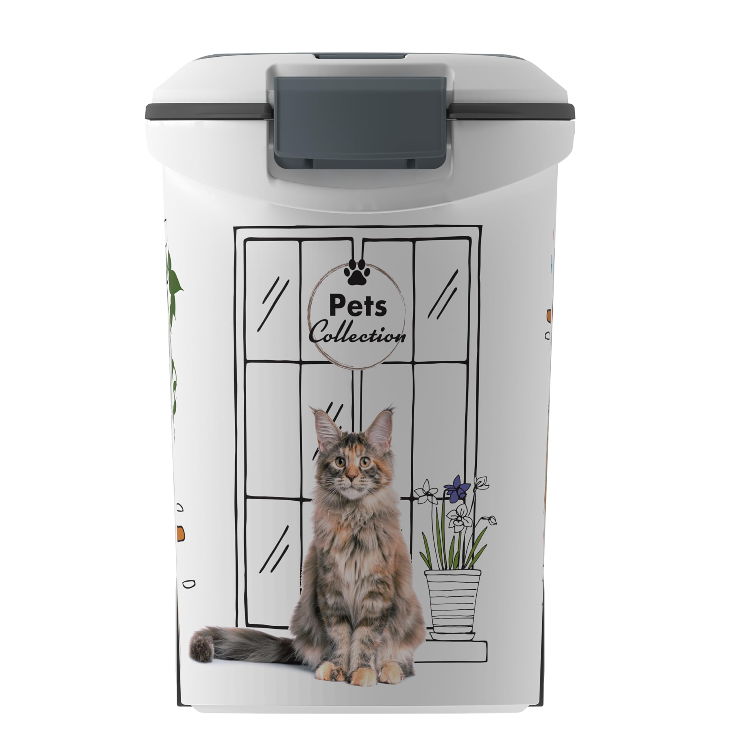 Curver Conteneur à Croquettes Pour Chats - 35L/12KG - Pets Collection - Rangement Hermétique Anti-Odeurs pour Nourriture pour Chats - Conteneur à Roulettes - 28 x 49 x 43 cm