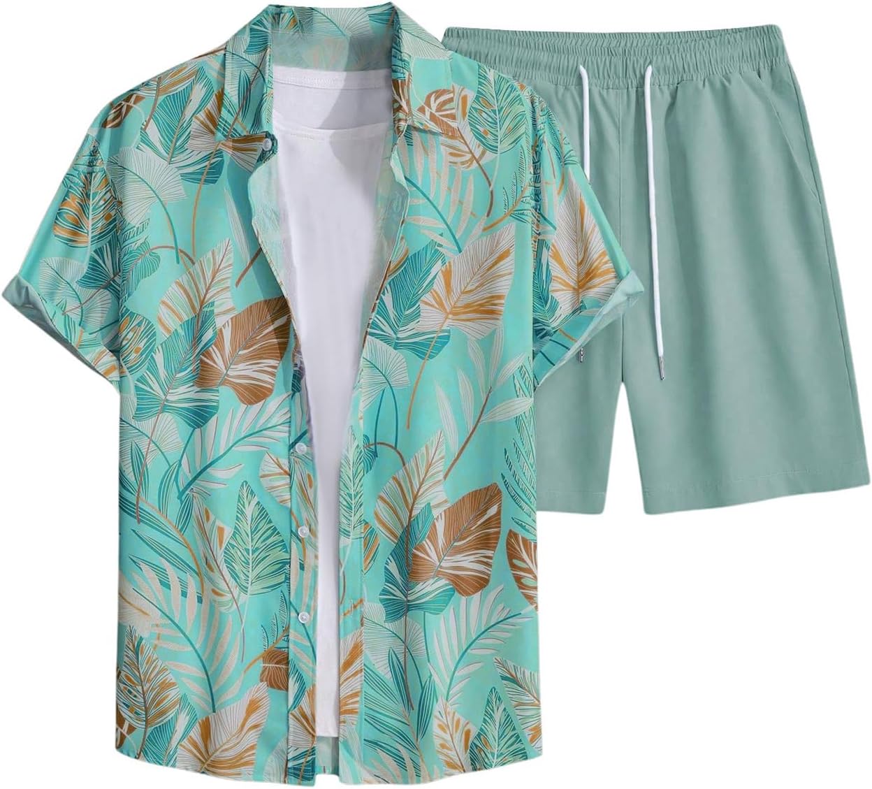 COZYEASE Men's 2 Piece Hawaiian Outfits Short Sleeve Button Down Shirt and Shorts Set Beach Tracksuits