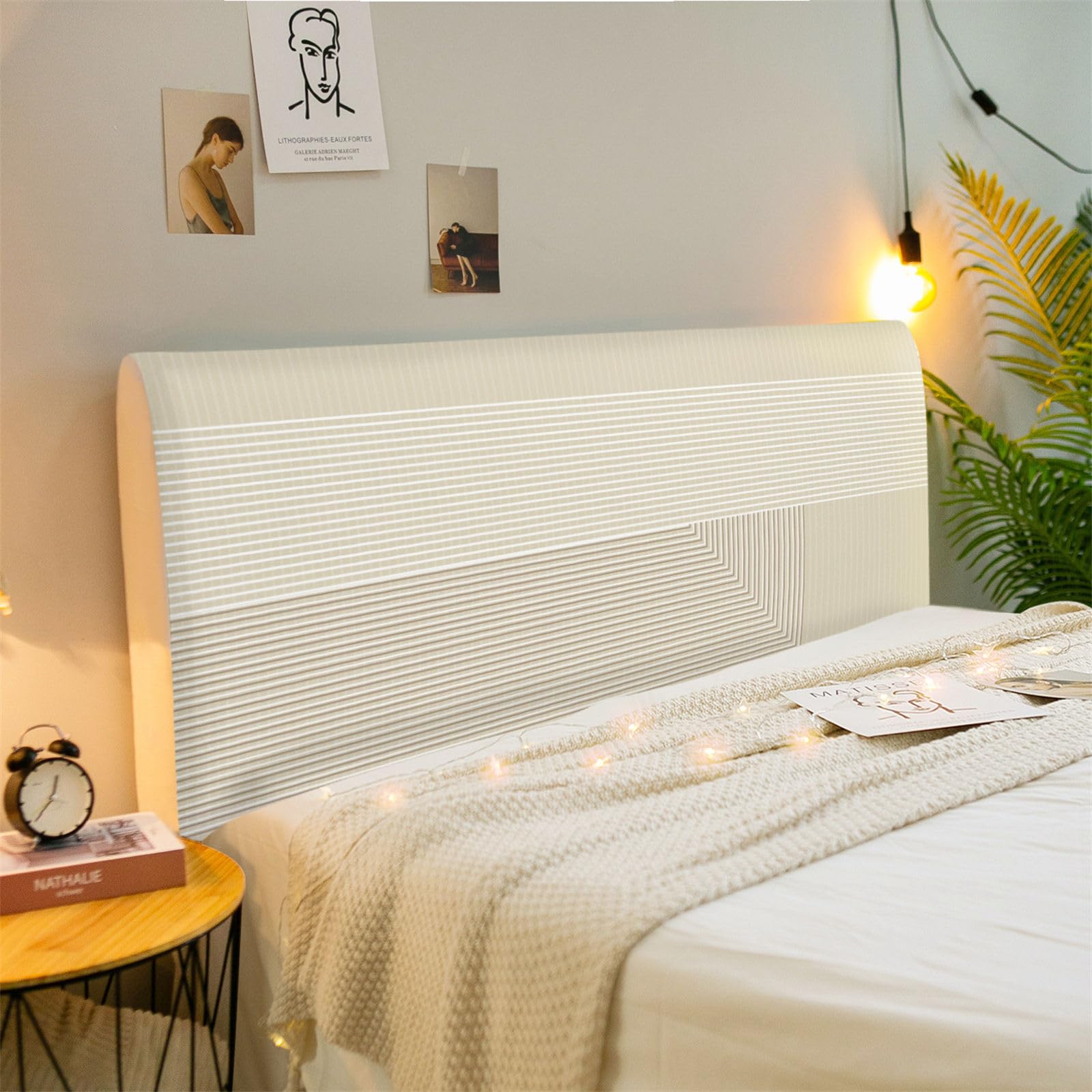 Chickwin Funda de Cabecero de Cama, Serie Beige Funda para Cabecero de Cama Funda Cabecero Cama 90 105 135 150 180, Cubierta Cabecero Cama Protector de Cabecero de Cama (150cm,Geométrico)