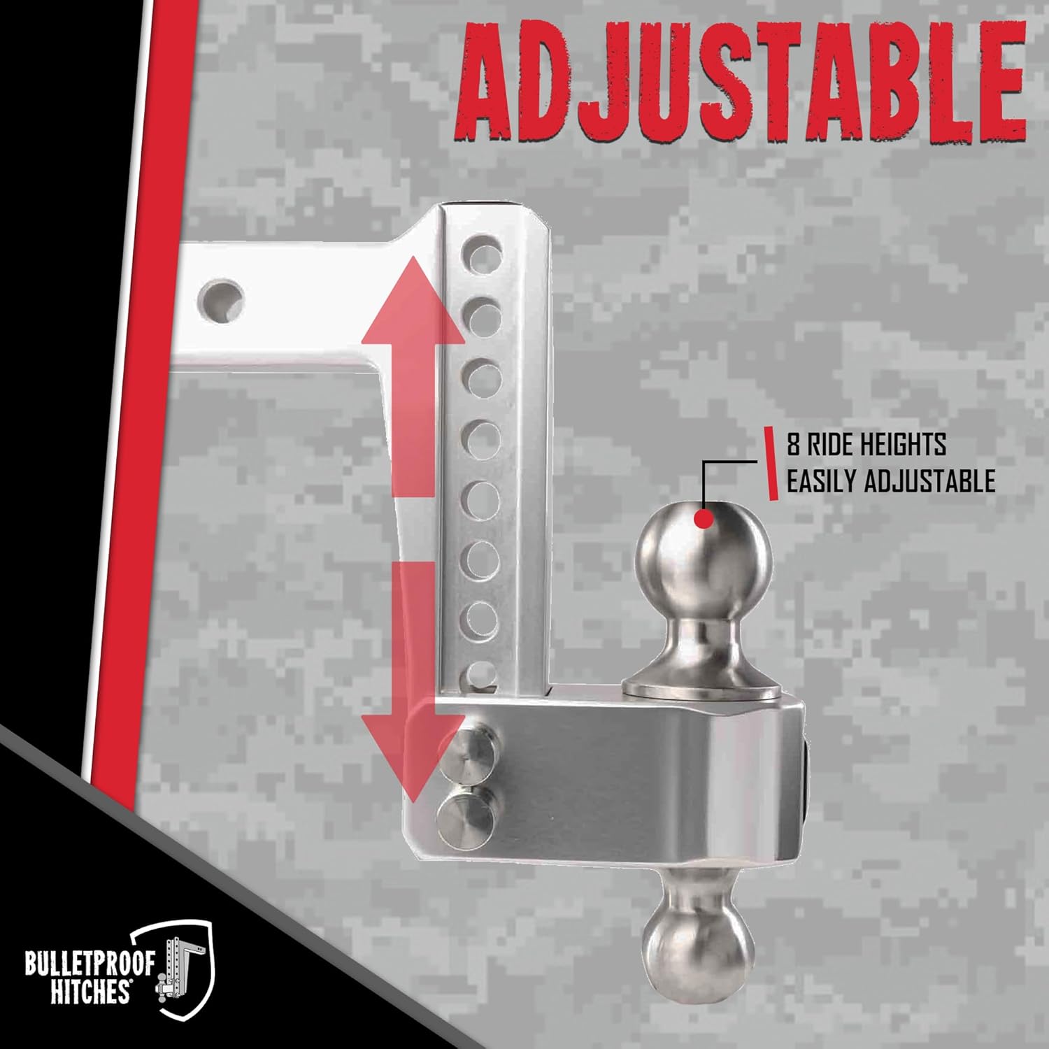 BulletProof Hitches - 2.0" Aluminum Trailer Hitch (14,000 lb. Rating) - Adjustable Hitch with 6" Drop/Rise and 2" & 2-5/16" Stainless Steel Dual Ball - Corrosion-Resistant Tow Hitch