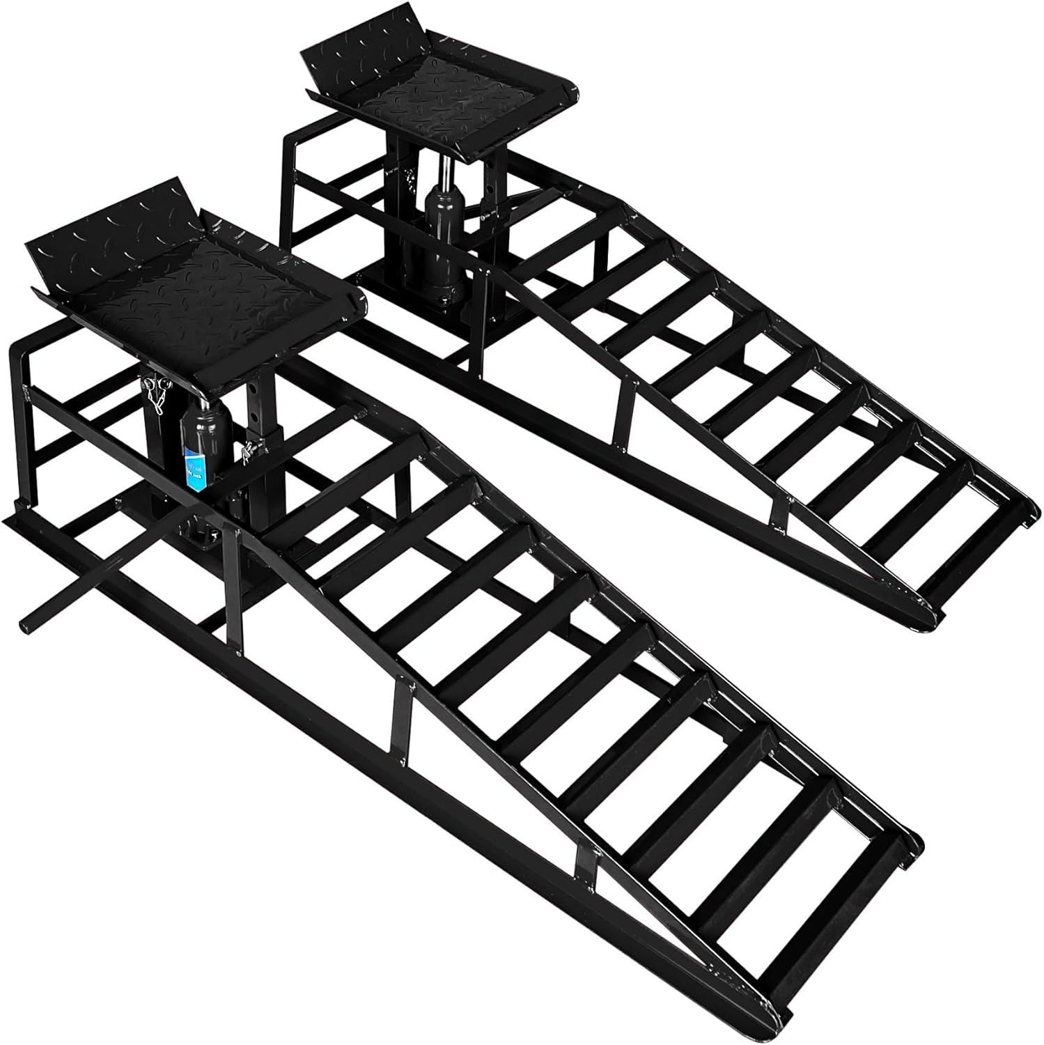 Hydraulic Car Ramps, 2 Pack Car Ramp High Lift, 11000LBS Automotive Truck Cars Service Ramps, Low Profile Oil Change Ramps with Support Jack for Car Truck Trailer Garage Repair (Black)