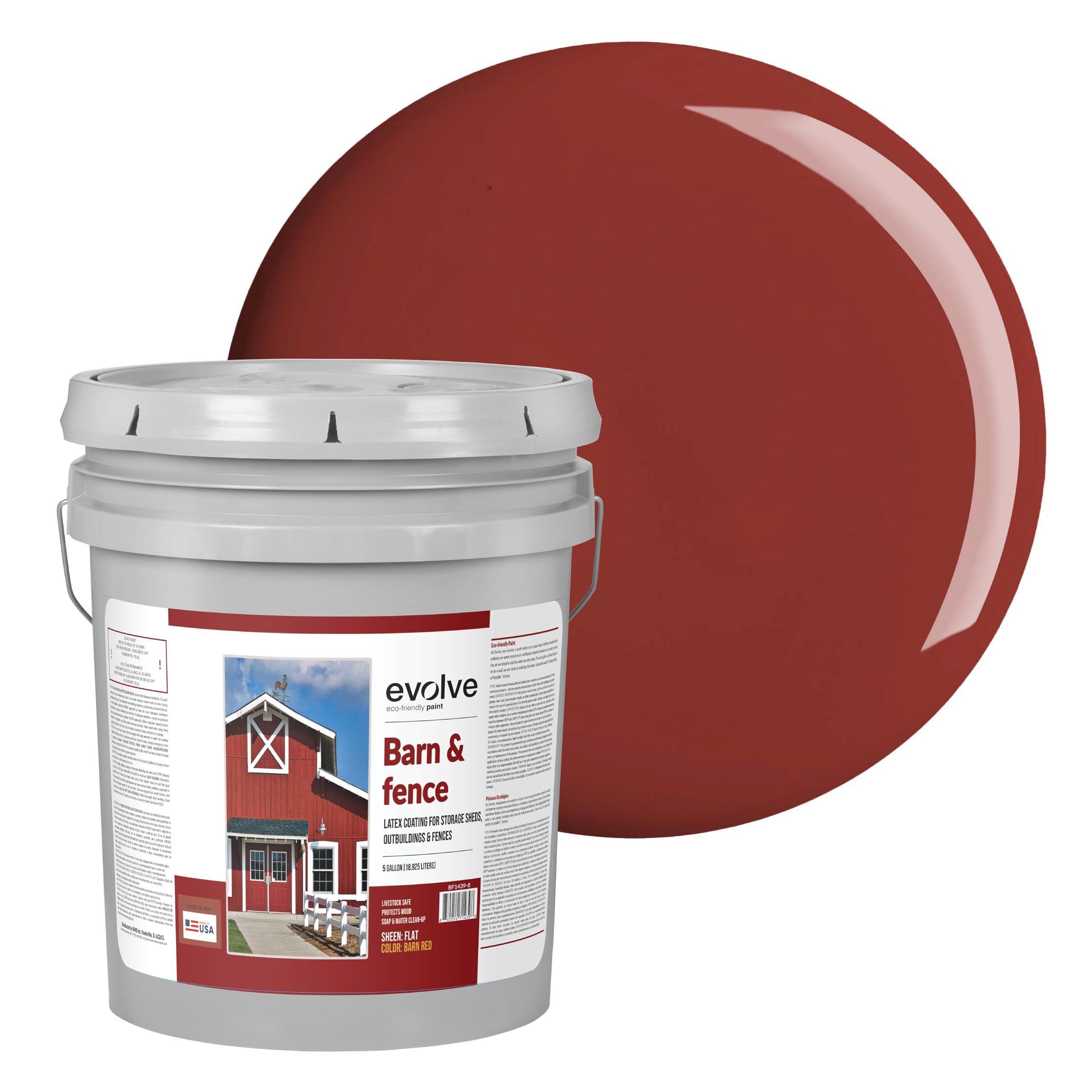 Amazon.com: EVOLVE Barn & Fence Paint, plana (rojo), 5 galones