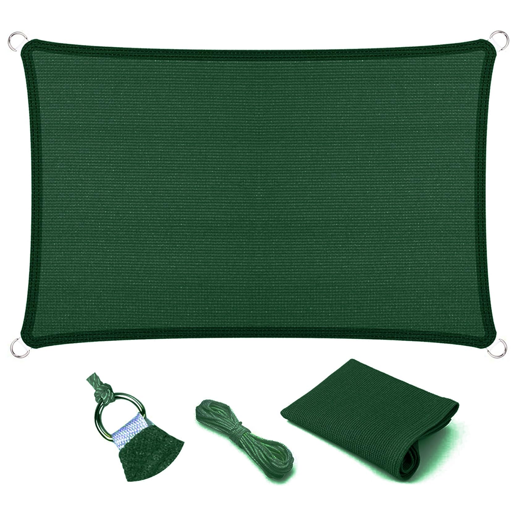 Sonnensegel Rechteckig Atmungsaktiv 360 x 380 cm, Sonnenschutz 98% UV Schutz Windschutz Reißfest Wetterfest, Sichtschutz Garten Schattennetz, für Terrasse Garten, Dunkelgrün