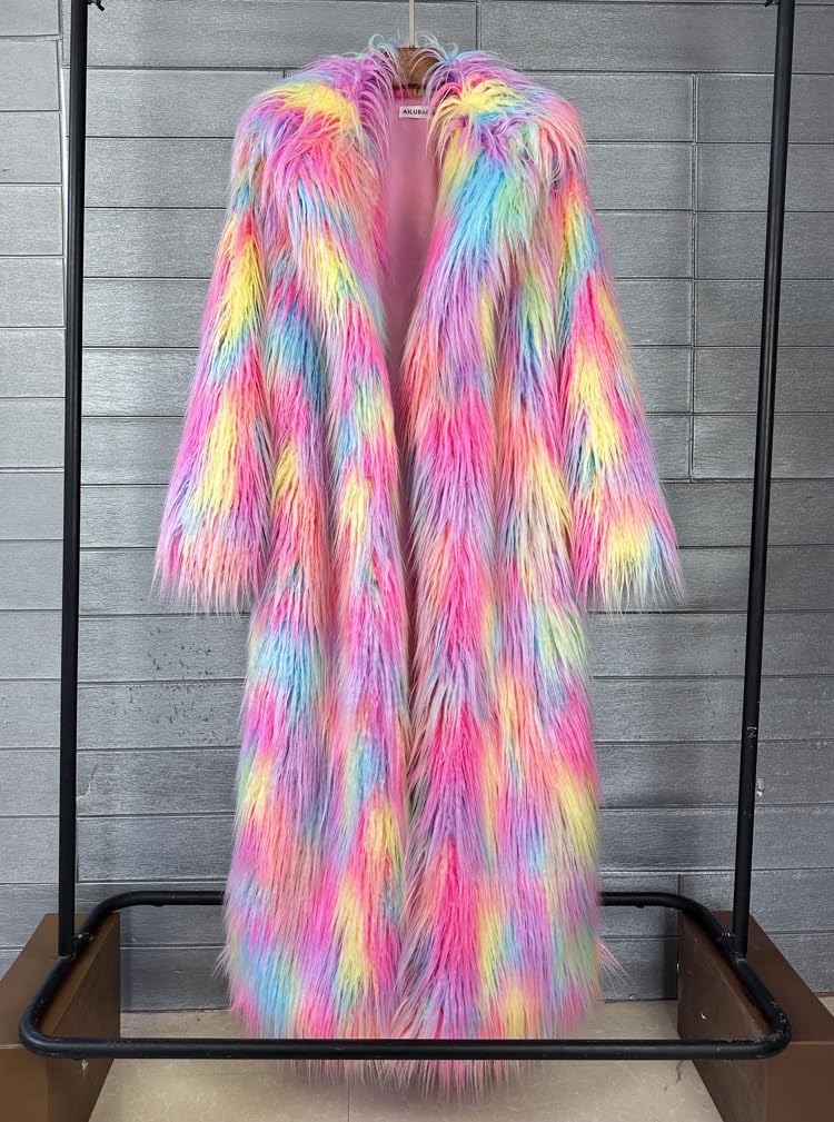 Shaggy Fluffy Faux Fur Coat With Candy Multicolored Sweater Women's Extend Ankle Puffy Outwear - Image 7