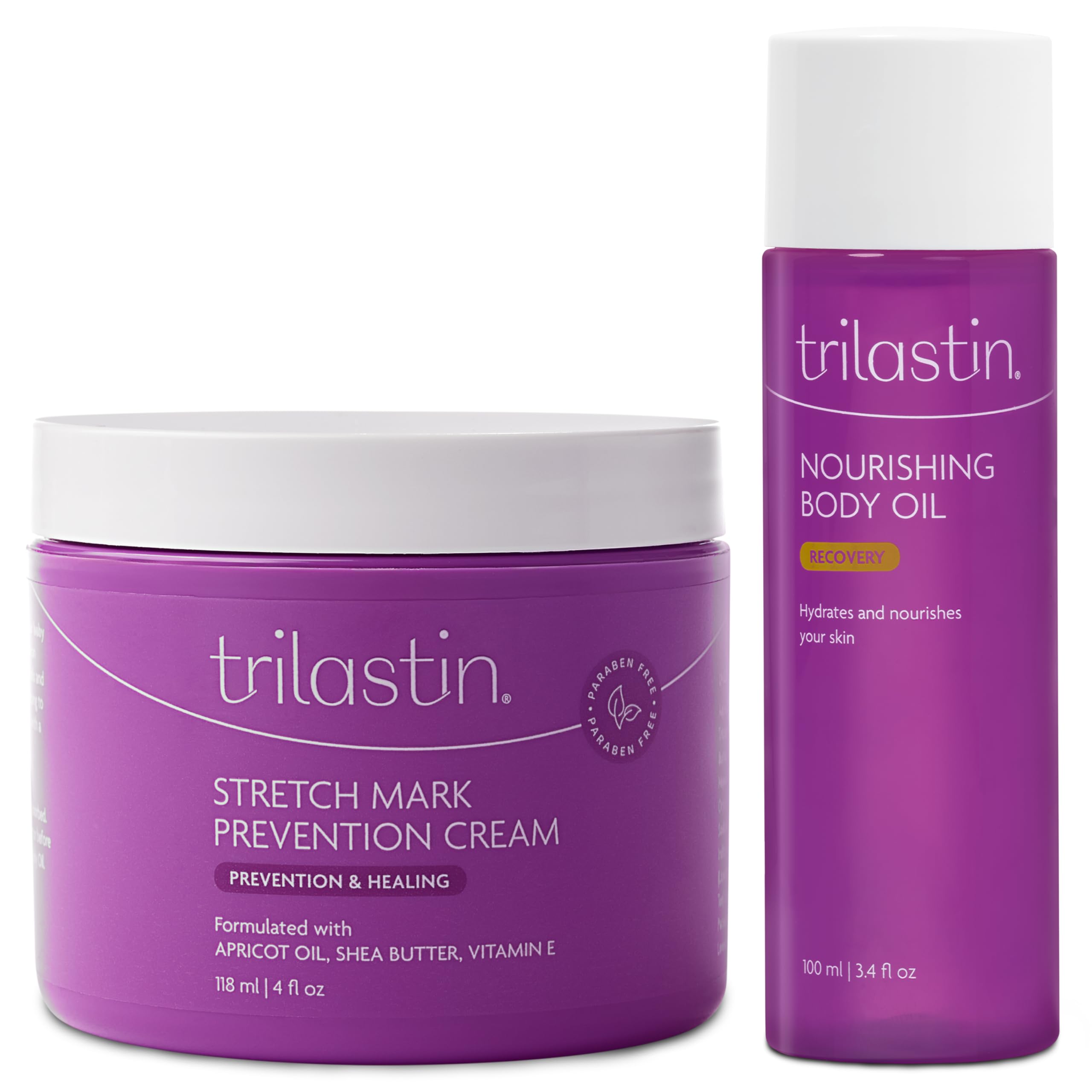 TriLASTIN Maternity 4oz Stretch Mark Cream 3 4oz Nourishing Body Oil Bundle Pregnancy Skincare Gift for First-Time Moms