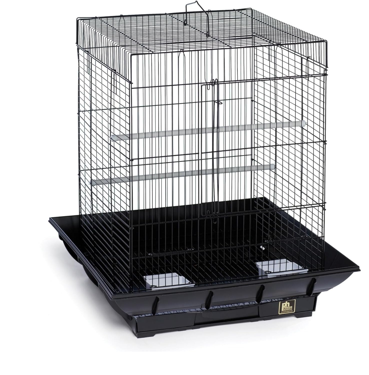 Small Bird Cage, 45 x 45 x 60 cm Travel Carrier Cage with Pull-Out Tray and 2 Perches, Metal Portable Bird Carrier with Handle, for Parrot, Budgie, Parakeet, Small Medium Birds