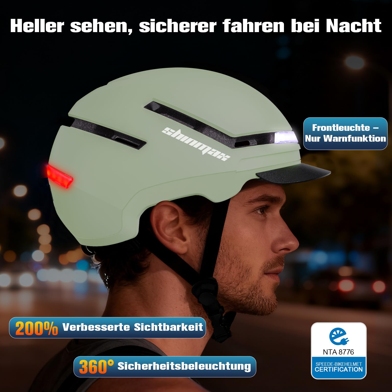 Shinmax Fahrradhelm Damen Herren mit Blinker & Licht, Fahrrad Helm Erwachsene mit USB Wiederaufladbare LED-Rücklicht, Radhelm für E-Bike, S-Pedelec, Scooter