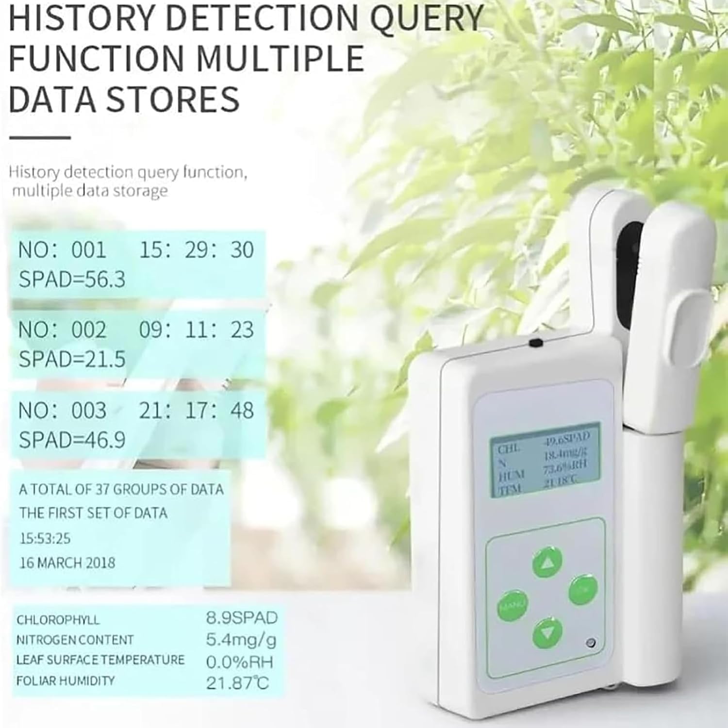 Chlorophyll Meter Machine, Handheld Plant Chlorophyll Tester with LCD Display, 0.0-99.9SPAD, Comprehensive Analysis of Plant Health,