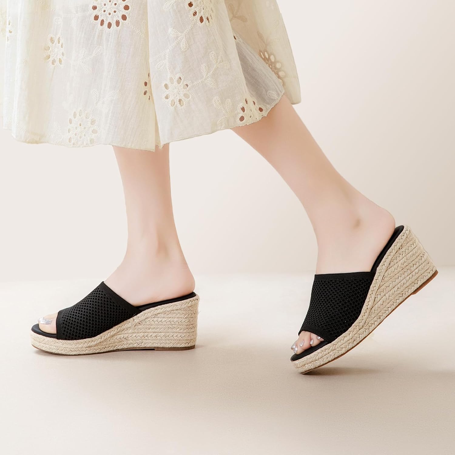 Tilocow Knit Espadrilles Wedges for Women Comfortable Slip On Platform Wedge Sandals Summer Beach Dress Heels Shoes - Image 2