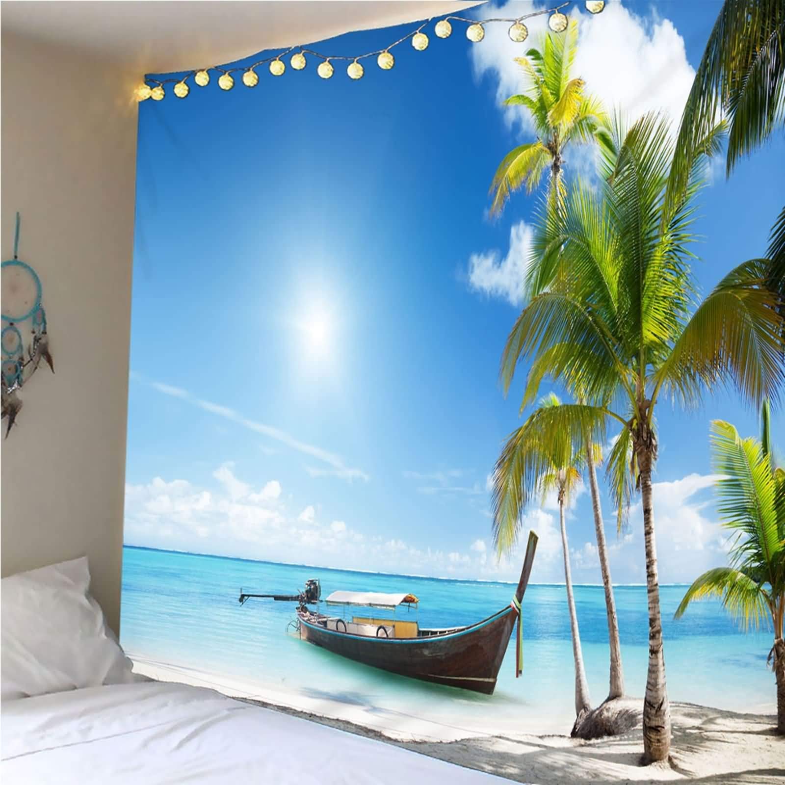 Tenture Murale ANAZOZ 150x130cm - Impression Ciel Ensoleillé Bleu, Polyester, Pour Déco D'intérieur, Camping, Plage