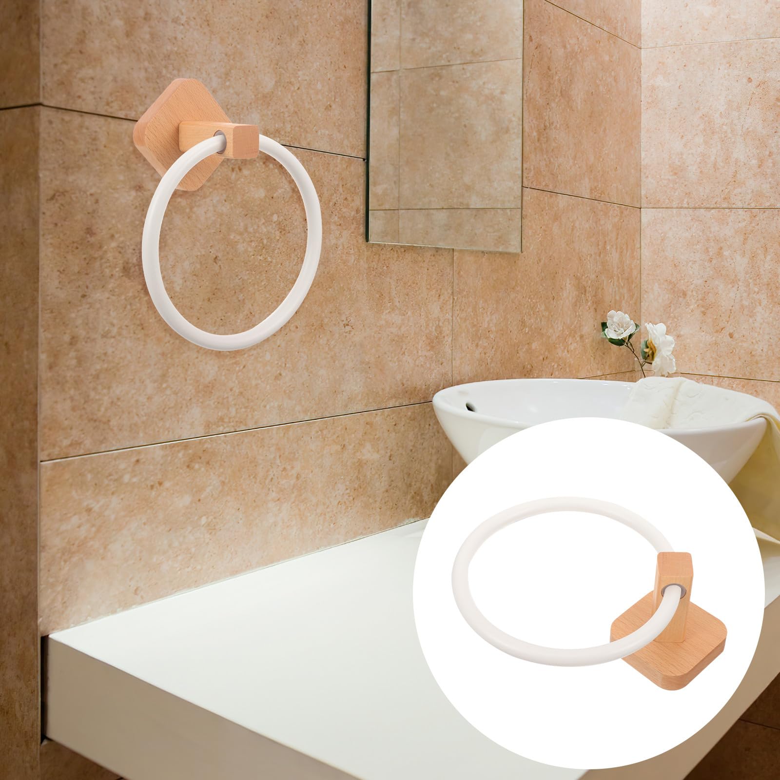 Tofficu Toallero de Mano de Madera Beige Almacenamiento de Toallas y Estructura Simple, Perchero Práctico para Baño Estilo Clásico y Montaje sin Taladro