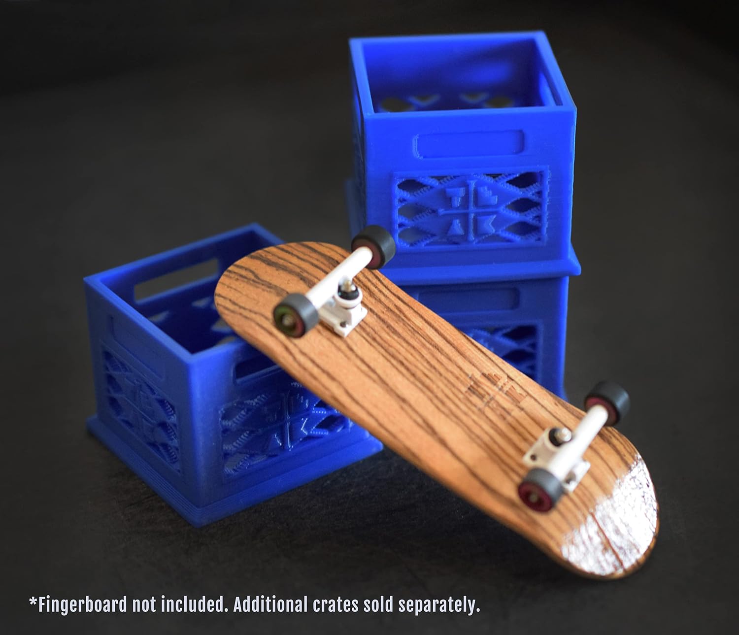 Teak Tuning Fingerboard Stacking Milk Crate, Miniature Obstacle - 1.4" Tall, 1.6" Wide - Blue - 1:8 Scale