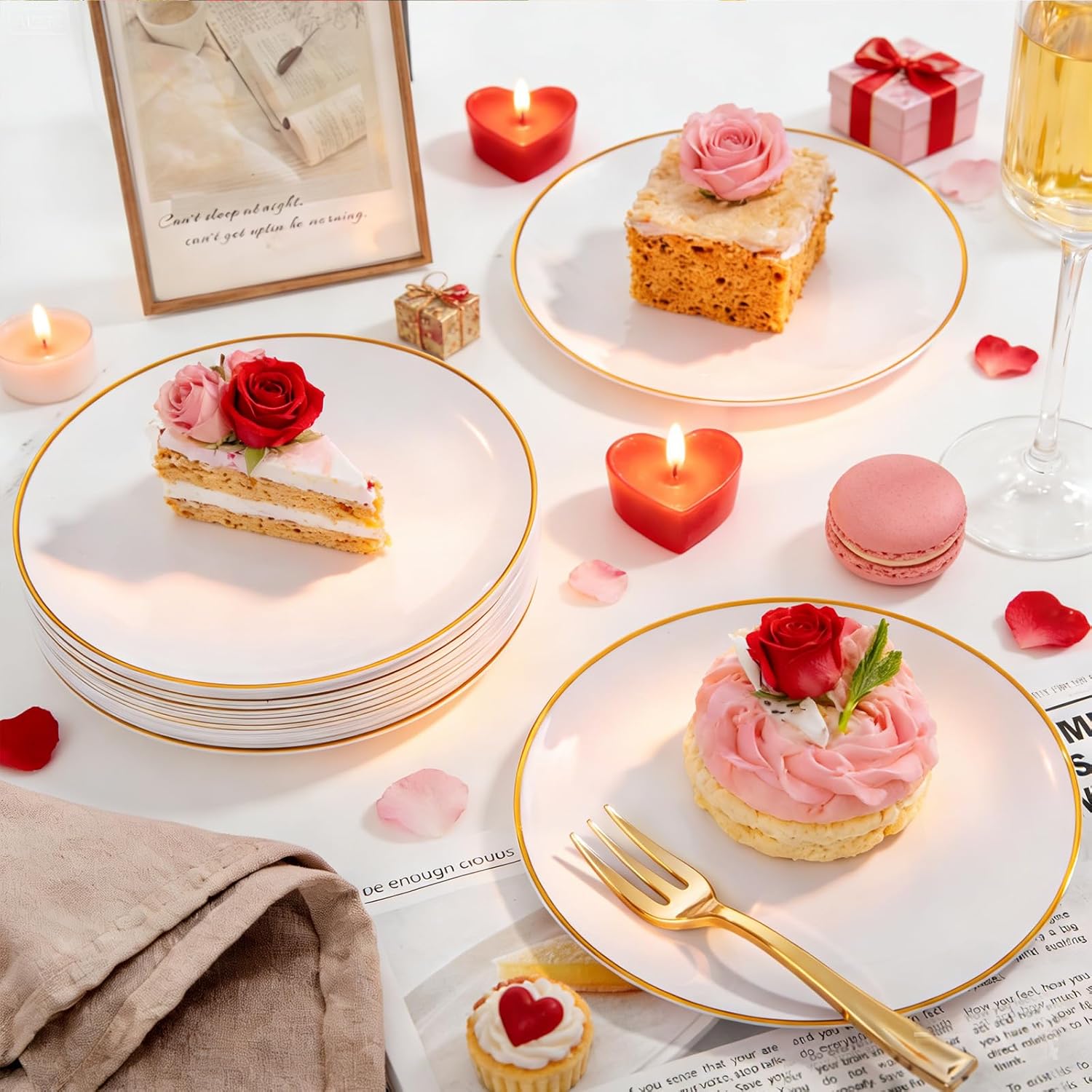 Festiva 400Pcs Gold Dessert Plates 6.3" with Forks 5"- 200PCS Small Disposable Dessert/Cake/Appetizer Plates and 200PCS Forks - Serve 200 Guests for Birthday Party& Wedding &Valentine's Day - Image 9