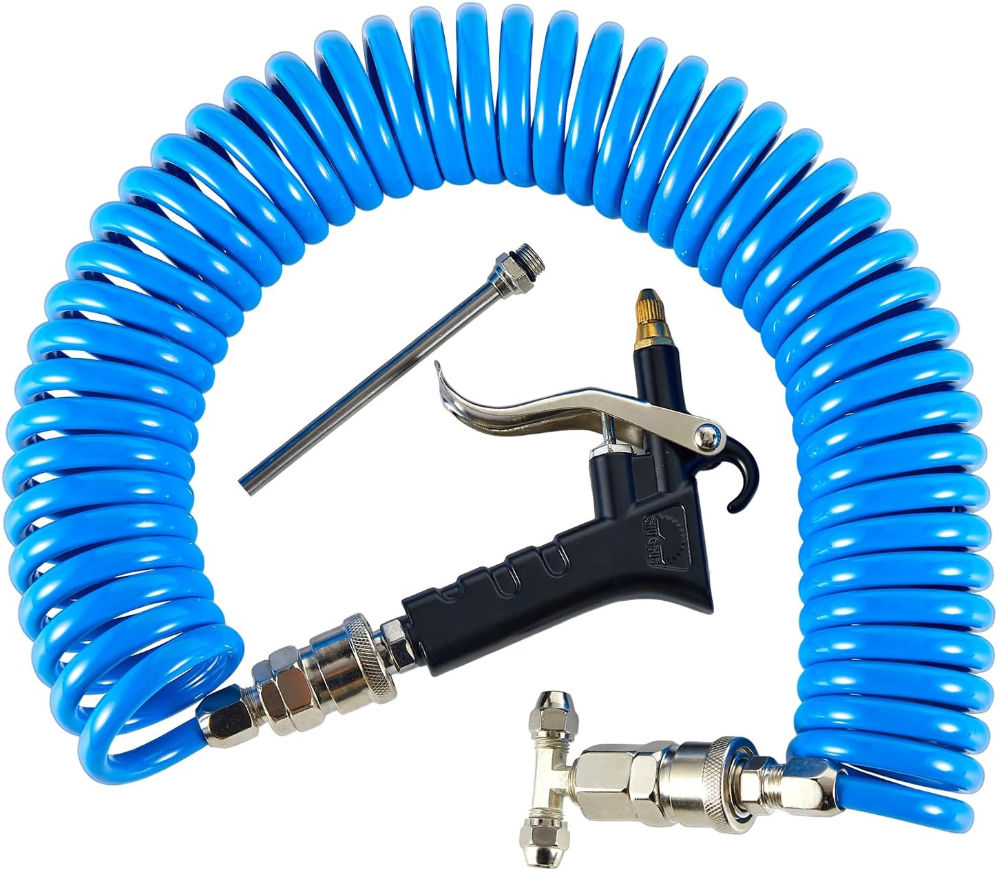 Air Blow Gun Kit, Heavy Duty Air Seat Blow Gun Kit for Semi Truck with 16ft Long Pneumatic Pu Hose, Blue