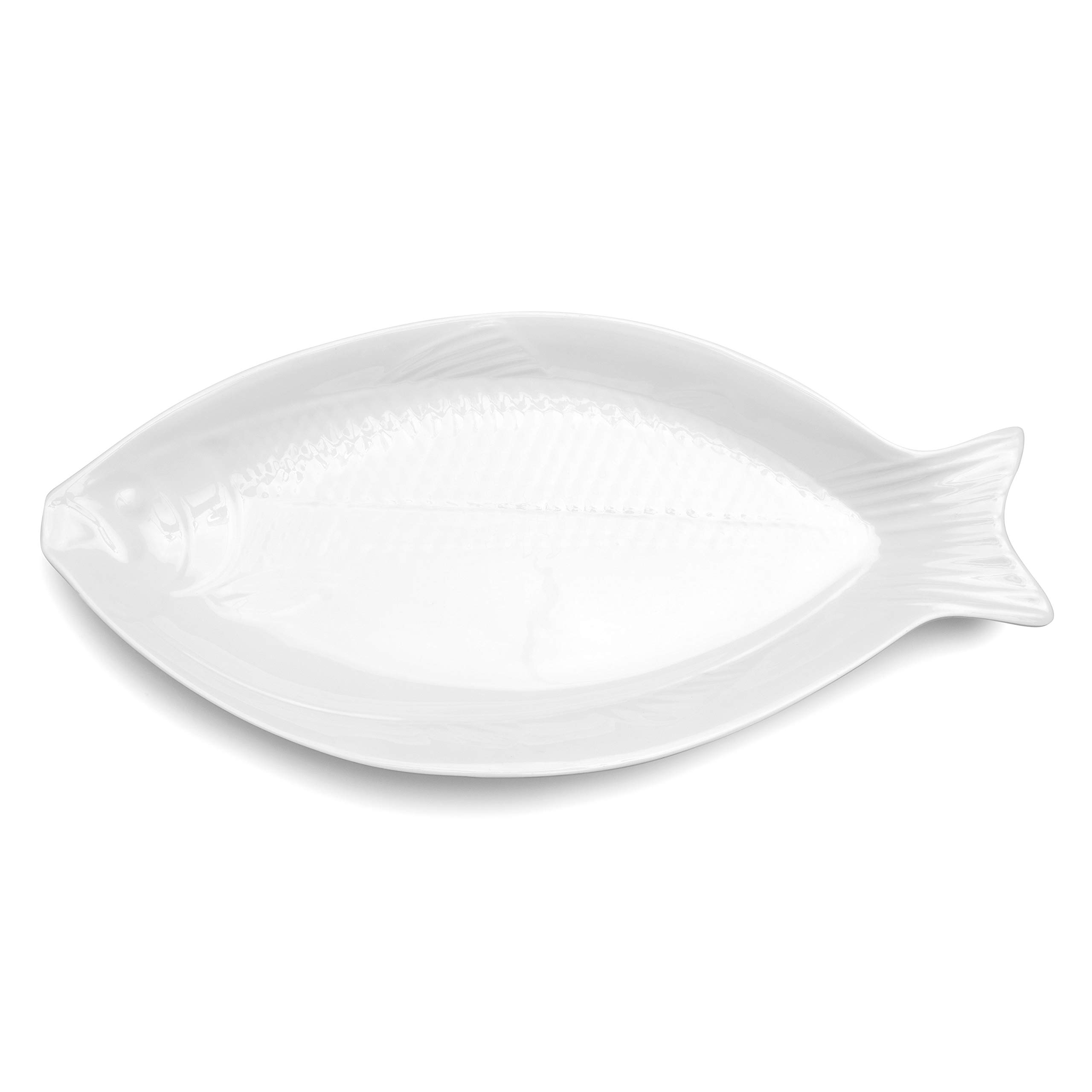 Q Squared Fish-shaped Serving Platter, BPA-Free Shatterproof Melamine, 11 by 23-Inches, White
