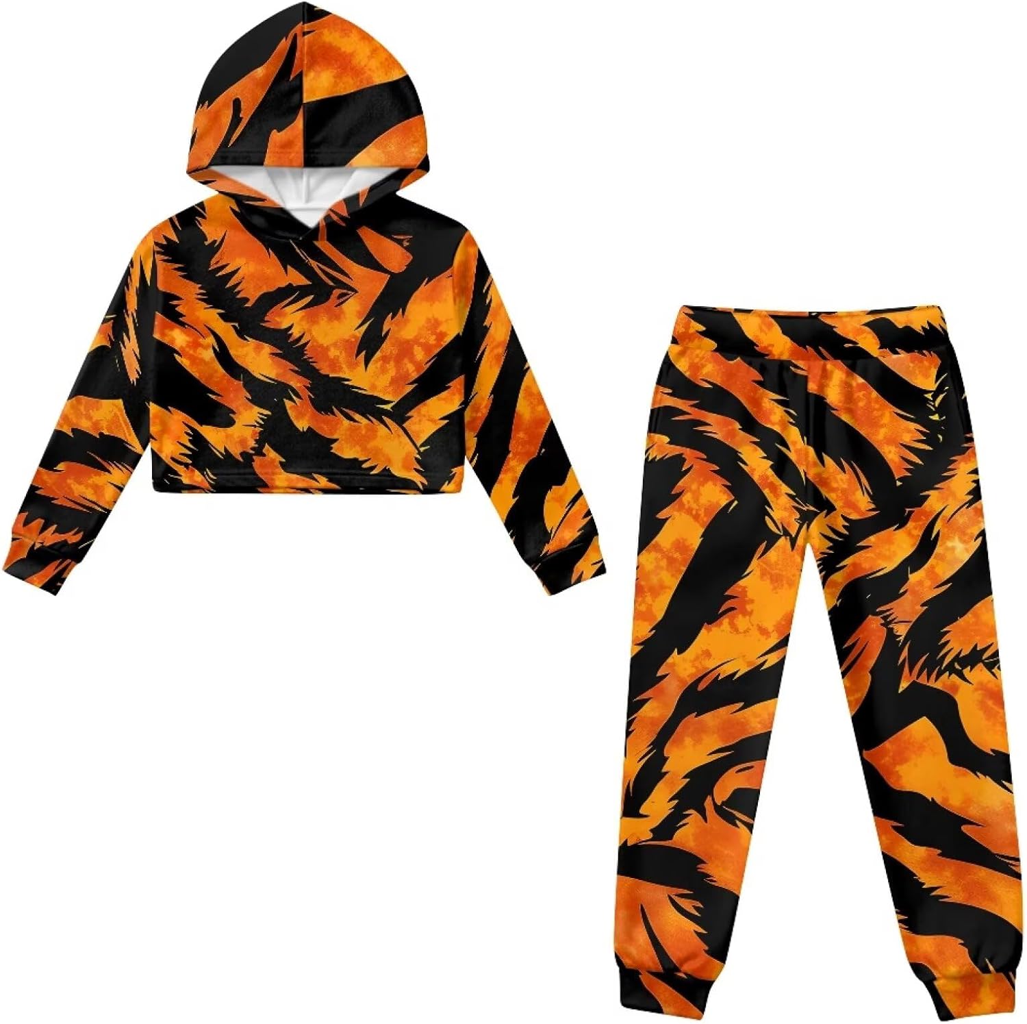Girls 2 Piece Outfits Fashion Graphic Cropped Hoodies and Sweatpants Sets Workout Dancing Sweatsuits