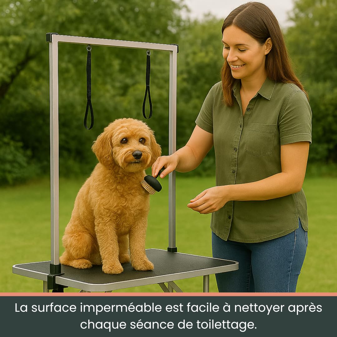 AVOID Table De Toilettage Canine Pliable 90x61 Cm Hauteur 76 Cm en Acier Inoxydable avec Plateau Antidérapant pour Tondeuse pour Chien, Tondeuse Et Chien Accessoires pour Salon Ou Maison