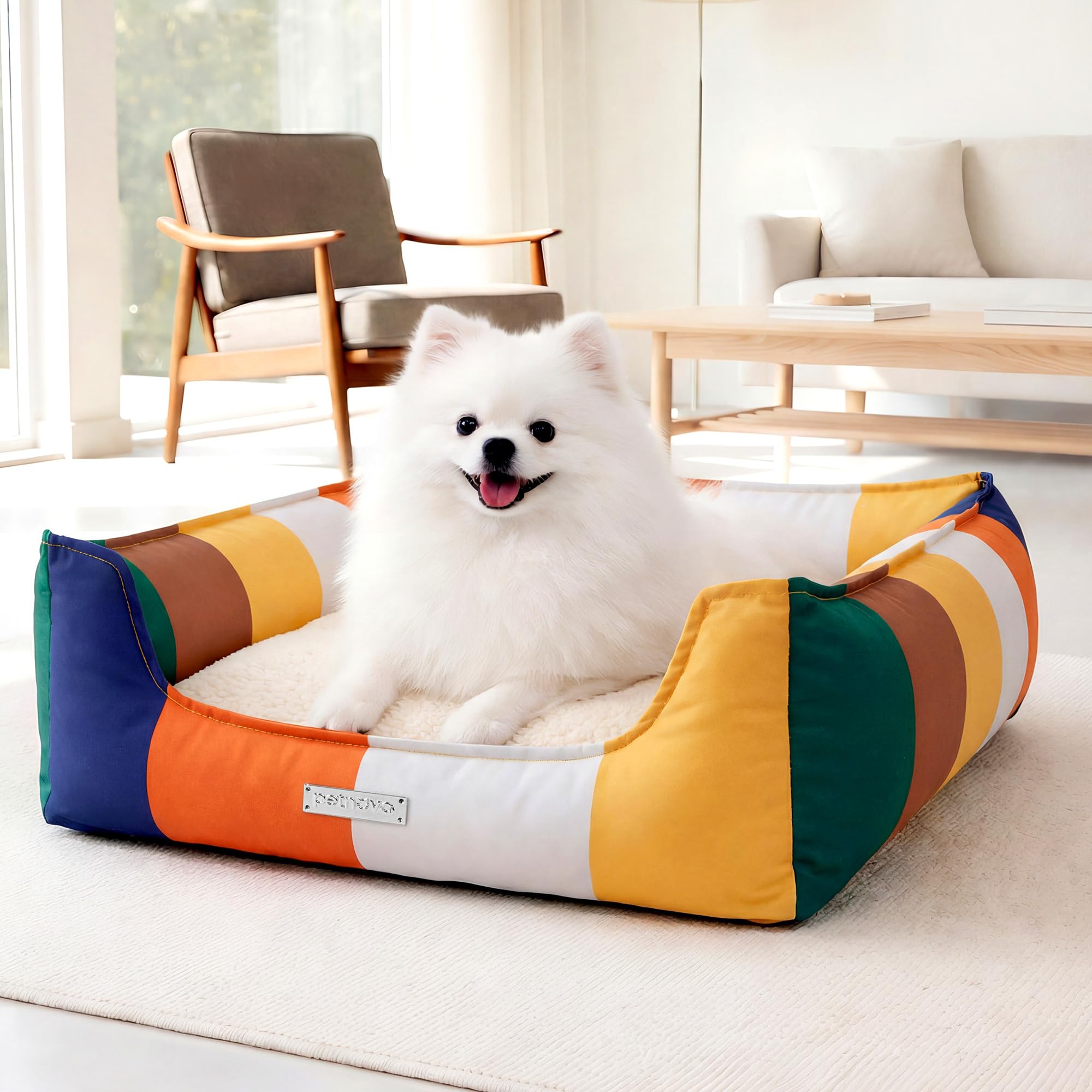 PETNOVO Dog Beds for Indoor Pet Nest, Warm and Soft Rainbow Pet Bed, Washable Rectangle Dog Beds, Puppy Bed for Small Medium Large Dogs, Rainbow - A, 65 x 45 x 18cm