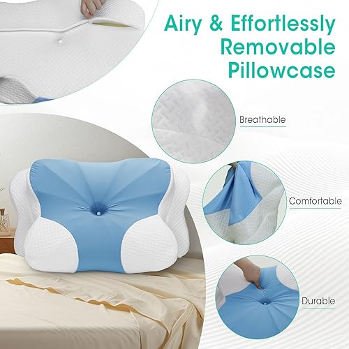 Miniatura 7 de Almohada cervical ergonómica para aliviar el dolor, almohada de espuma viscoelástica de contorno ajustable para dormir de lado, espalda, estómago,