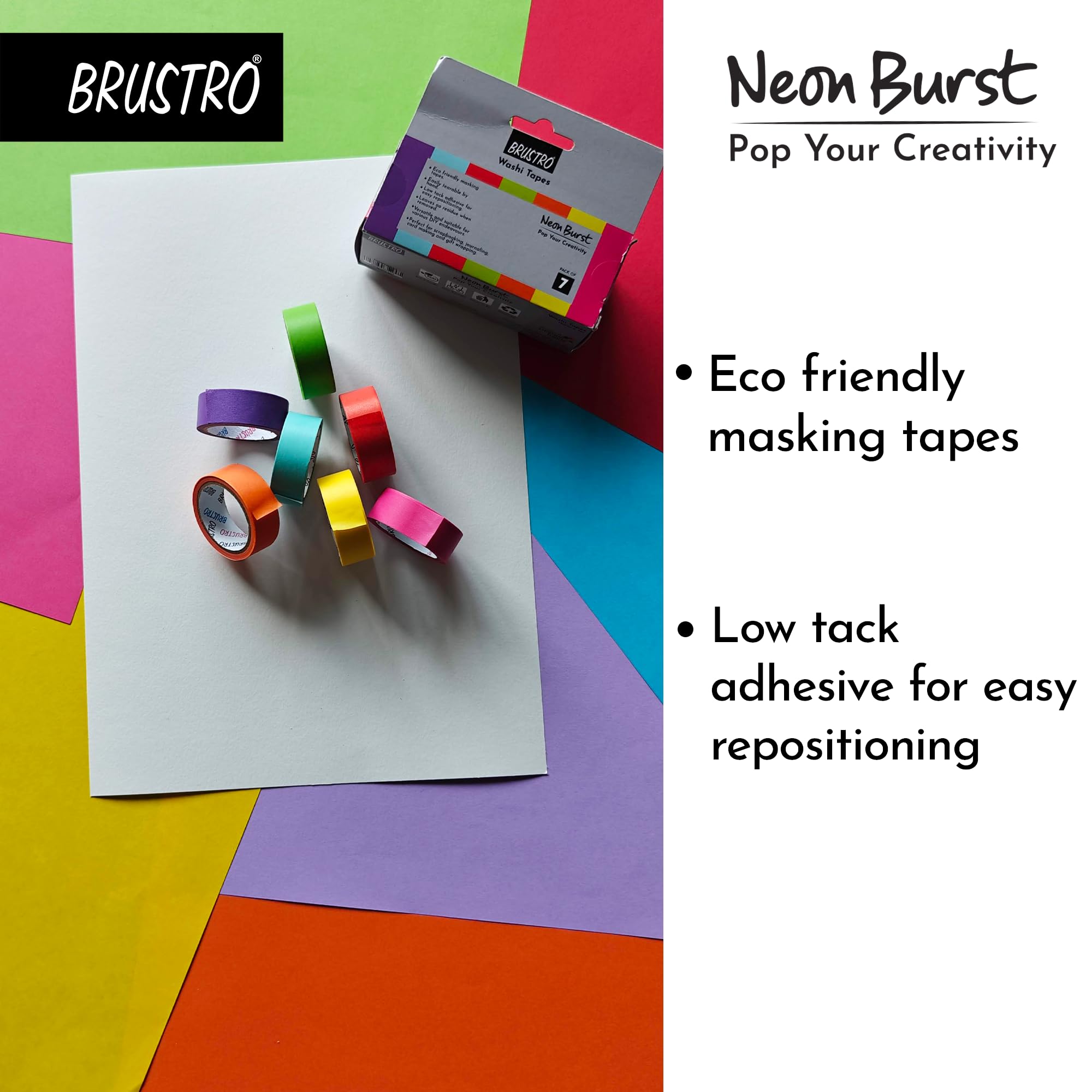 Brustro Neon Washi Tape Set - Vibrant Crafting -2