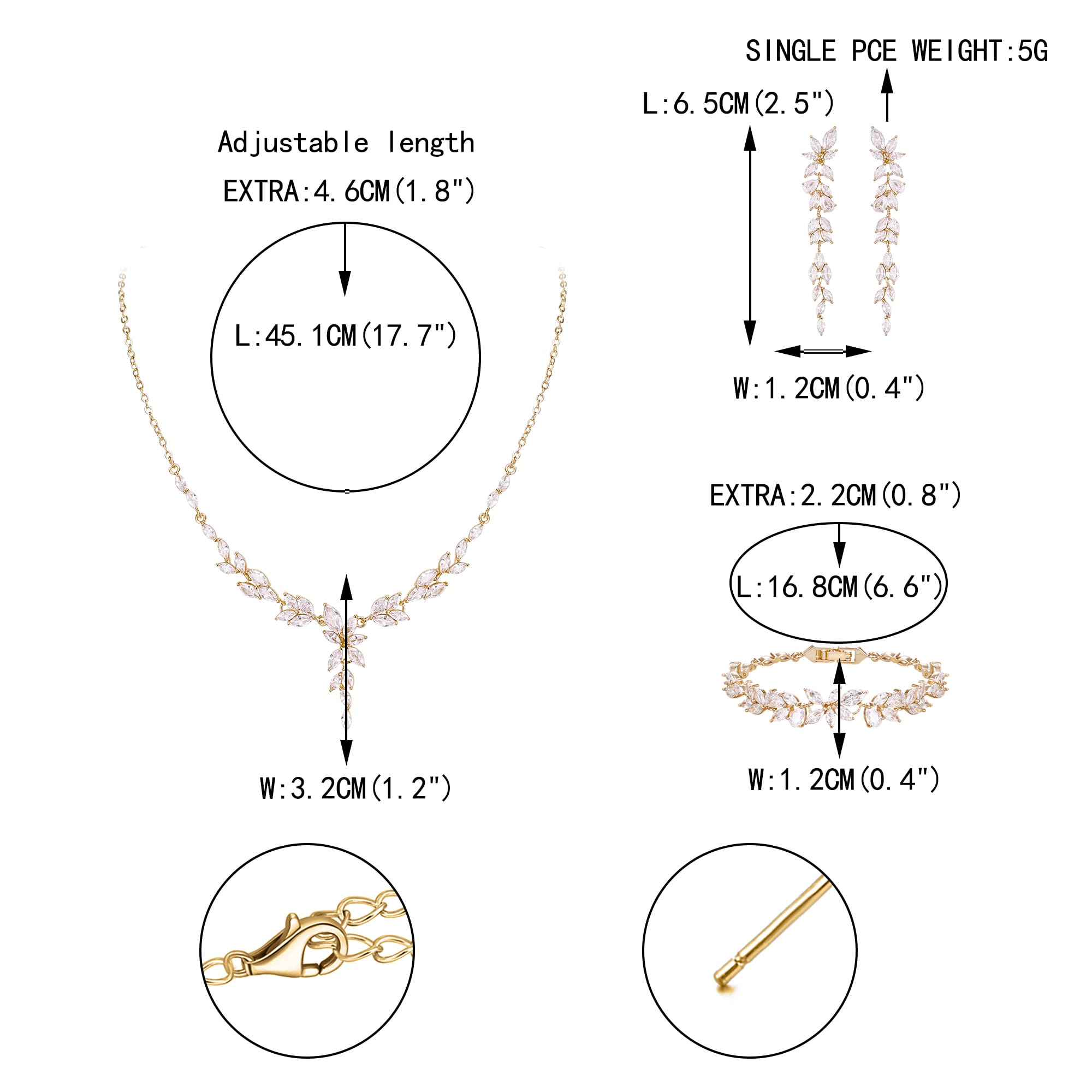 EVER FAITH Cubic Zirkonia Schmuck Set für Braut Brautjungfer, elegante Marquise Blatt Blume Hochzeit Halskette baumeln Ohrringe Armband für Damen