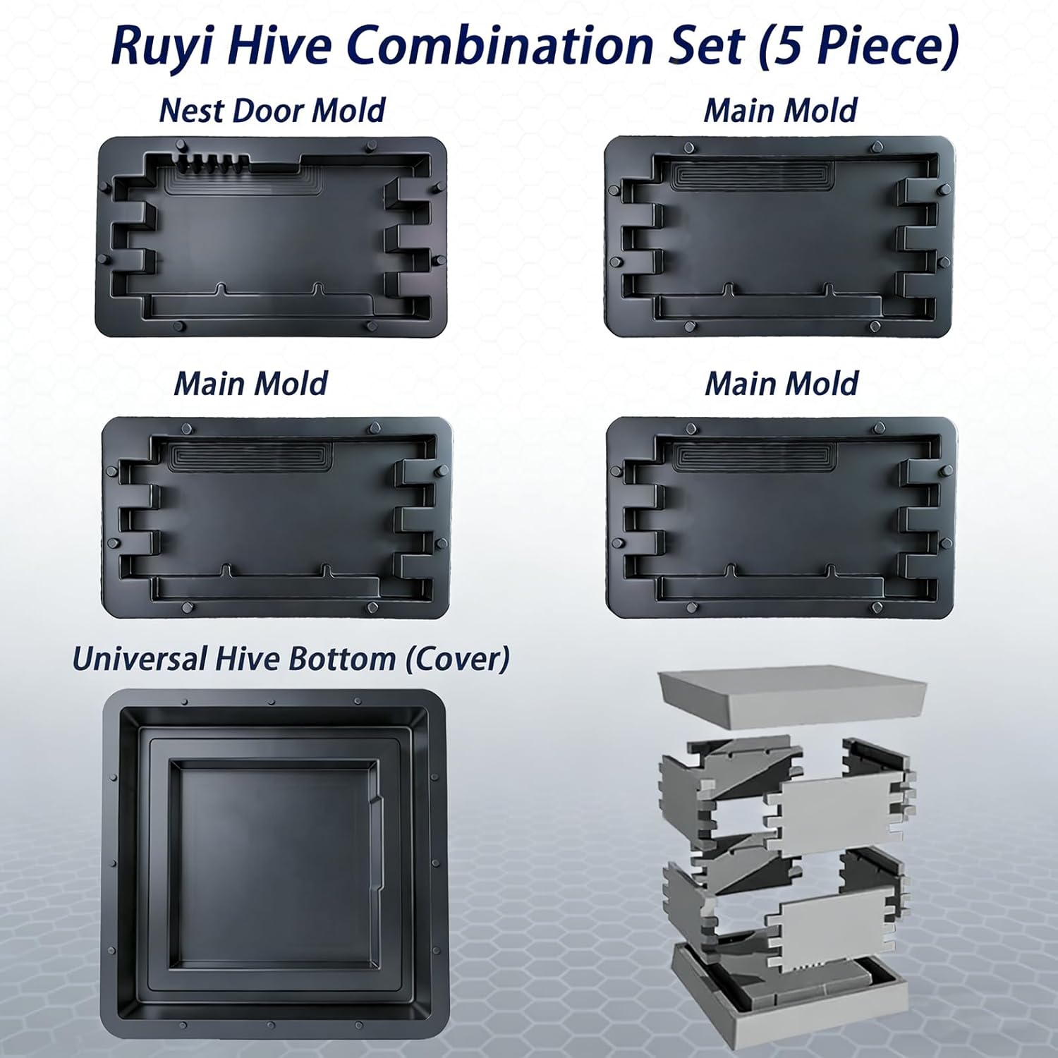 5PCS Cement Beehive Mold Kit, Reusable ABS Plastic Concrete Bee Hive Molds with Main Panels, Entrance Panel & Base/Lid Mold, DIY Beekeeping Equipment for 30x15x3cm Modular Hive Building